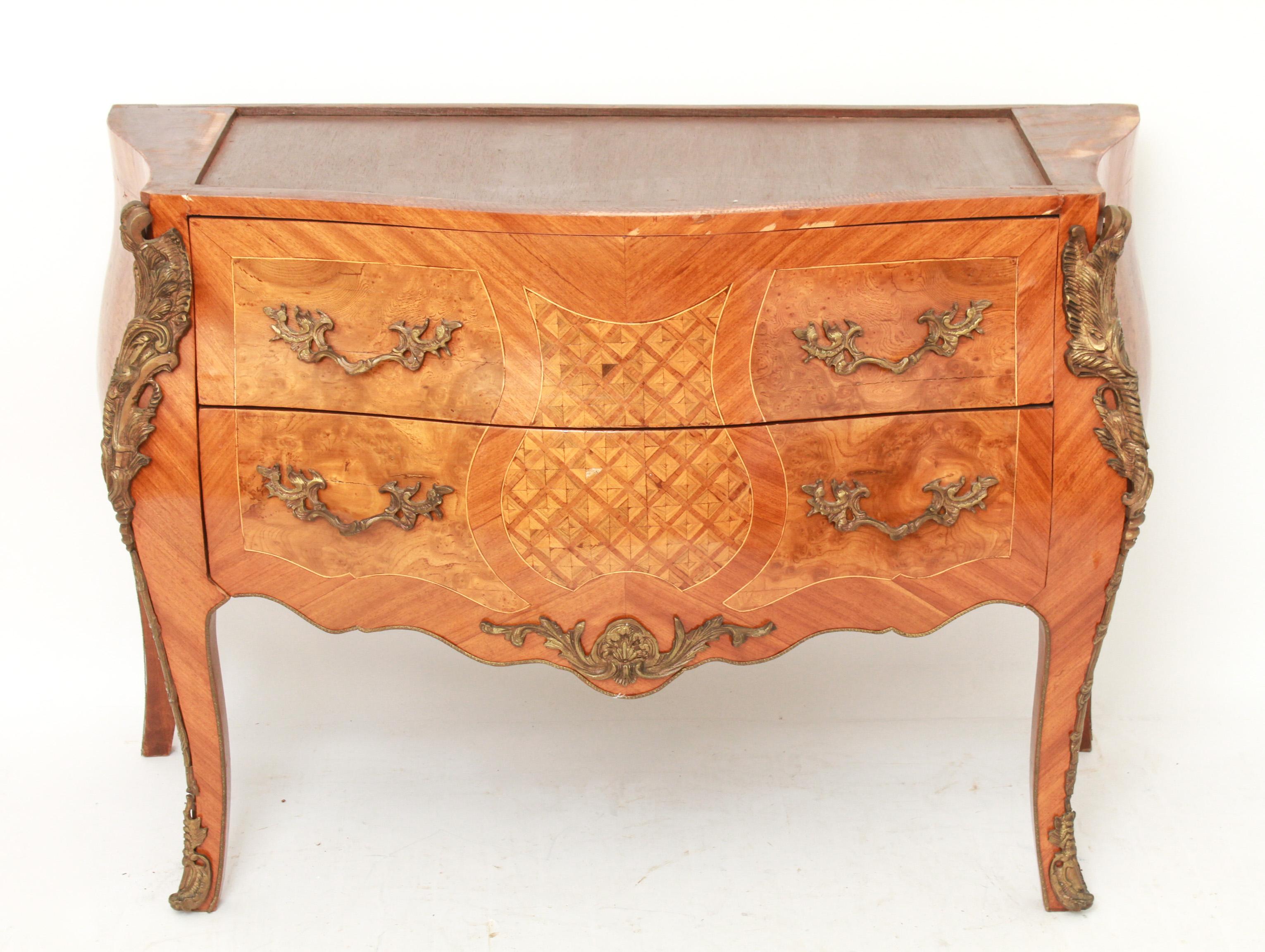 Wood French Louis XV Style Commode with Green Marble Top