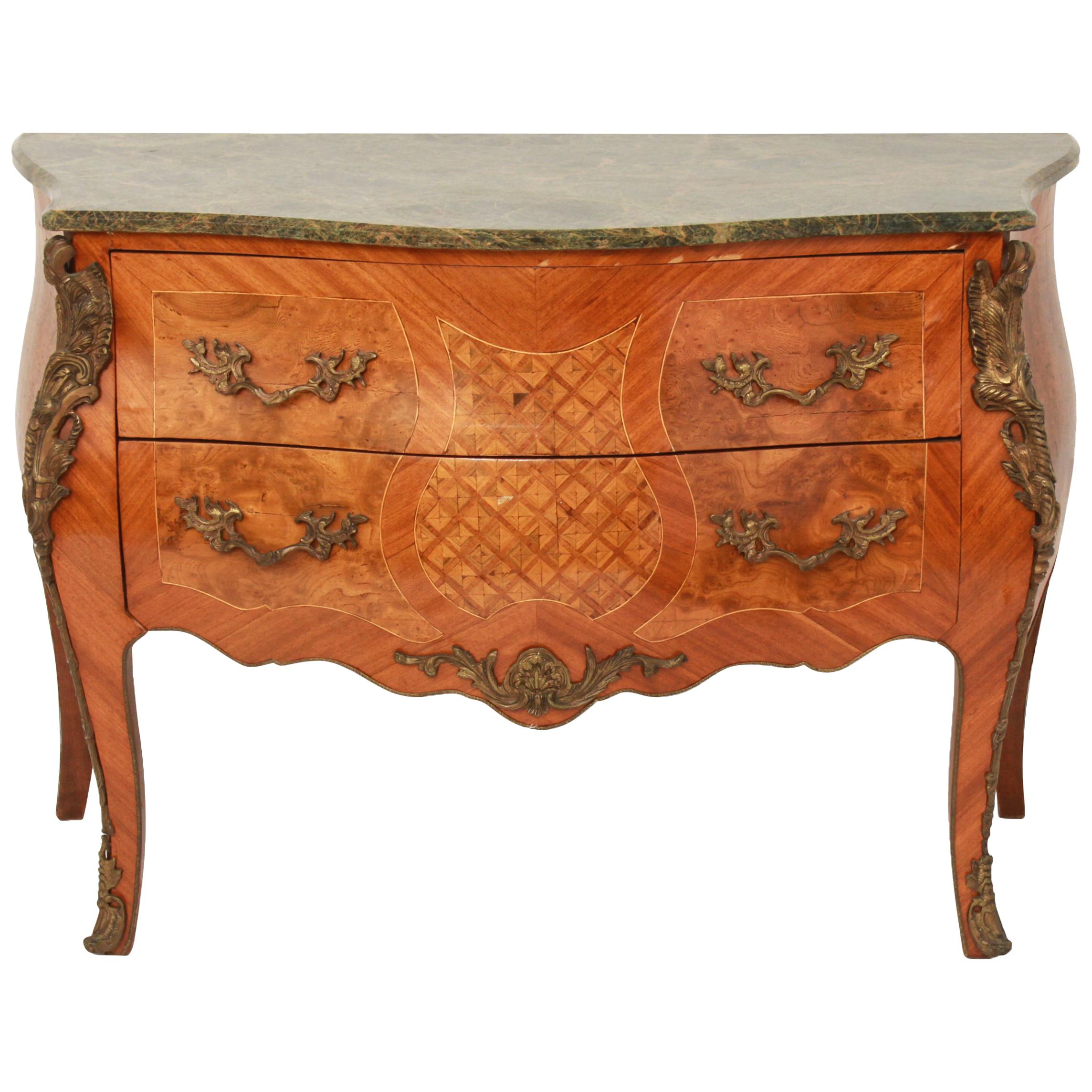 French Louis XV Style Commode with Green Marble Top