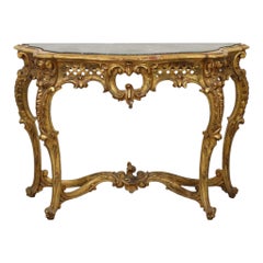 French Louis XV Style Console Gold Leaf Gilded Wood and Marble