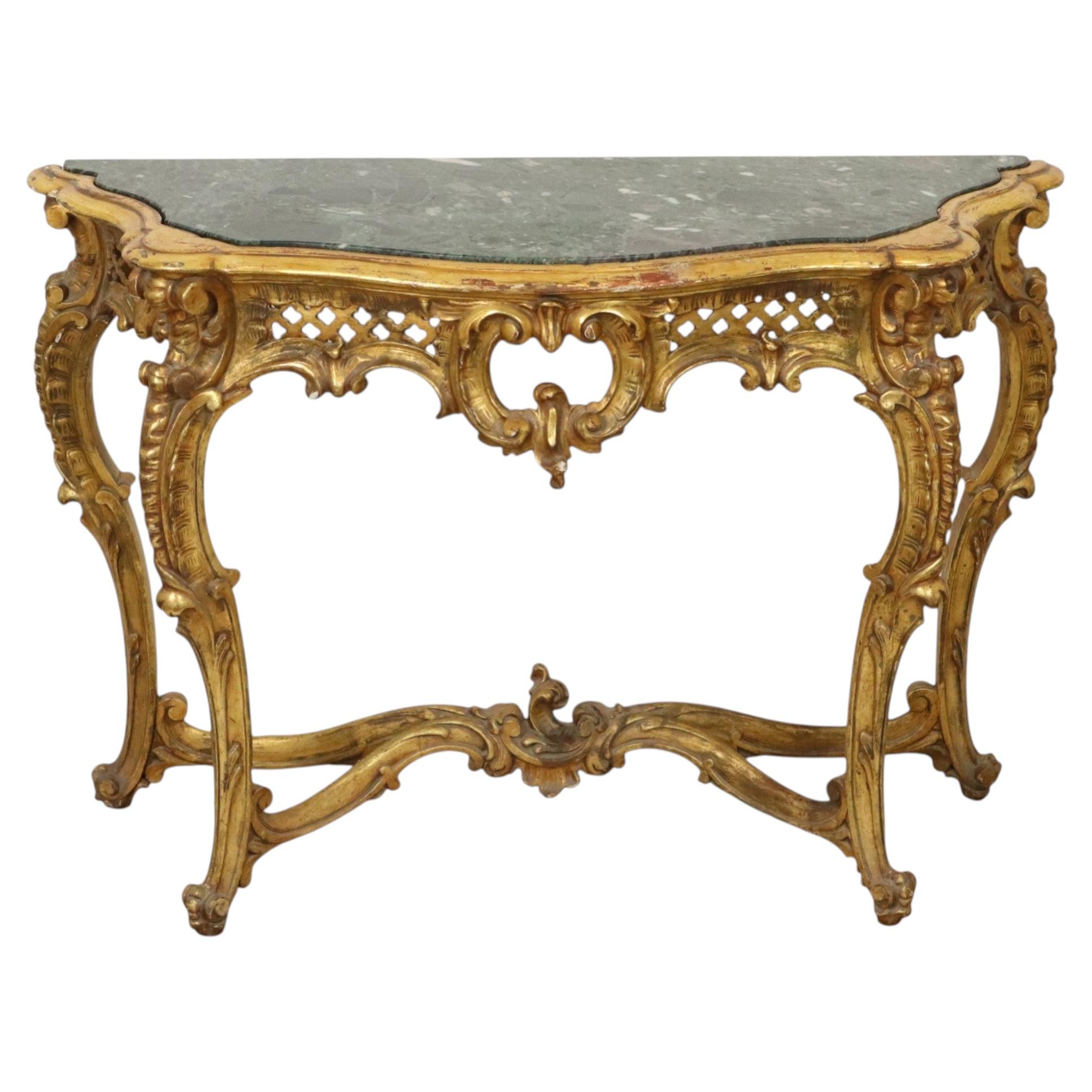 French Louis XV Style Console Gold Leaf Gilded Wood and Marble