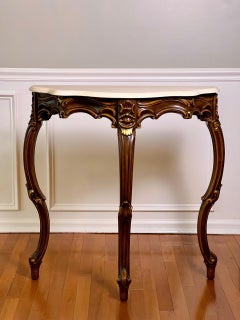 French Louis XV Style Console Table, Carved Walnut with Gilt, Marble Top
