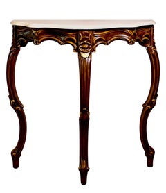 French Louis XV Style Console Table, Carved Walnut with Gilt, Marble Top