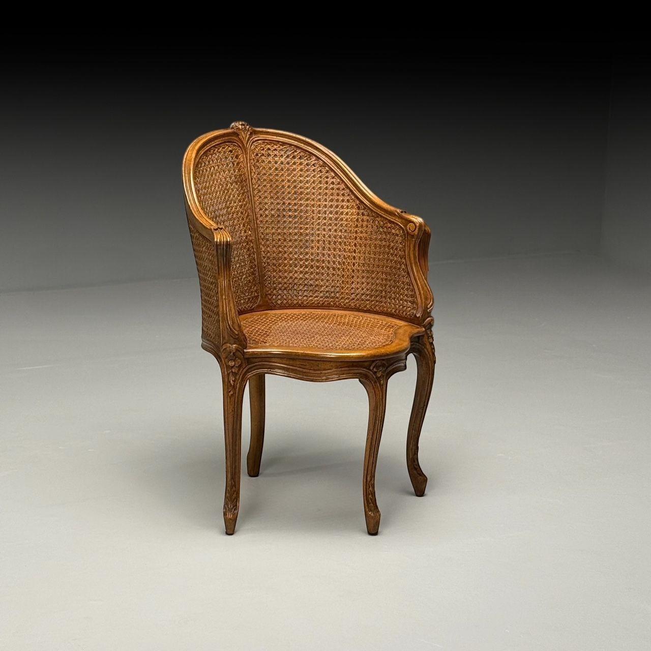 Silla esquinera Berger, estilo Luis XV francés, caña, nogal, Francia, años 20 principios del siglo XX