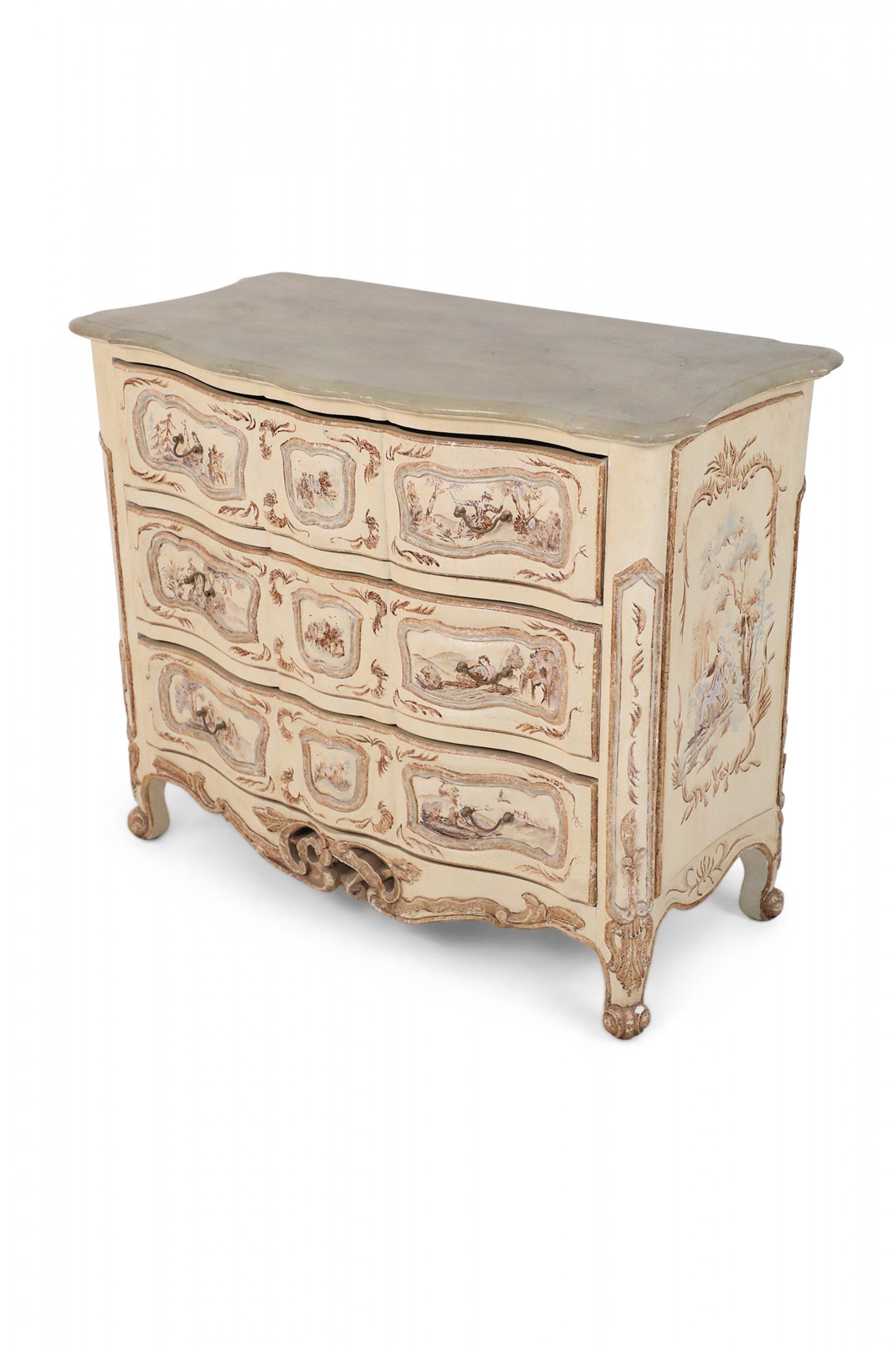 French Louis XV Style Cream Serpentine Commode For Sale 7