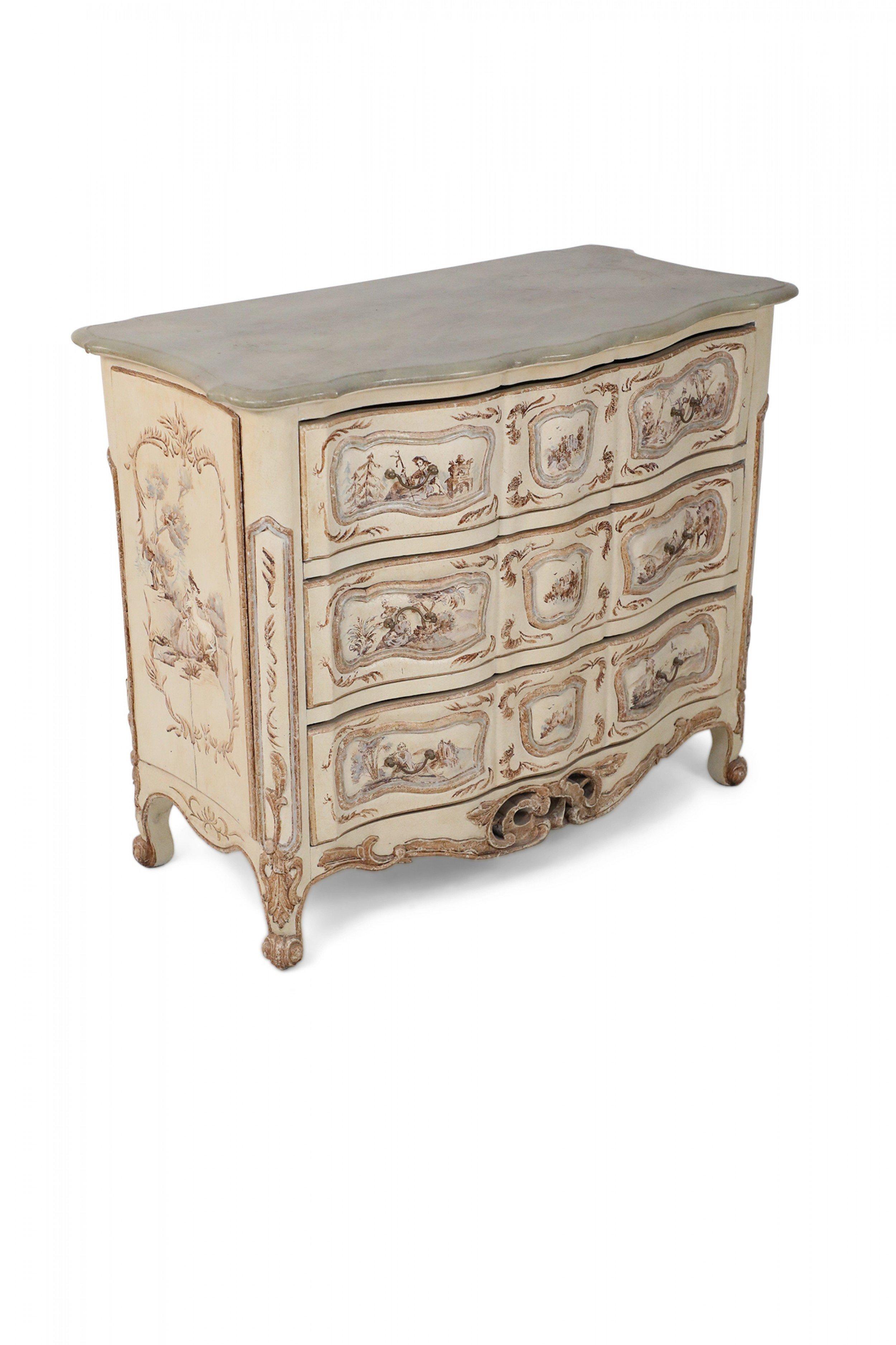 French Louis XV Style Cream Serpentine Commode For Sale 9