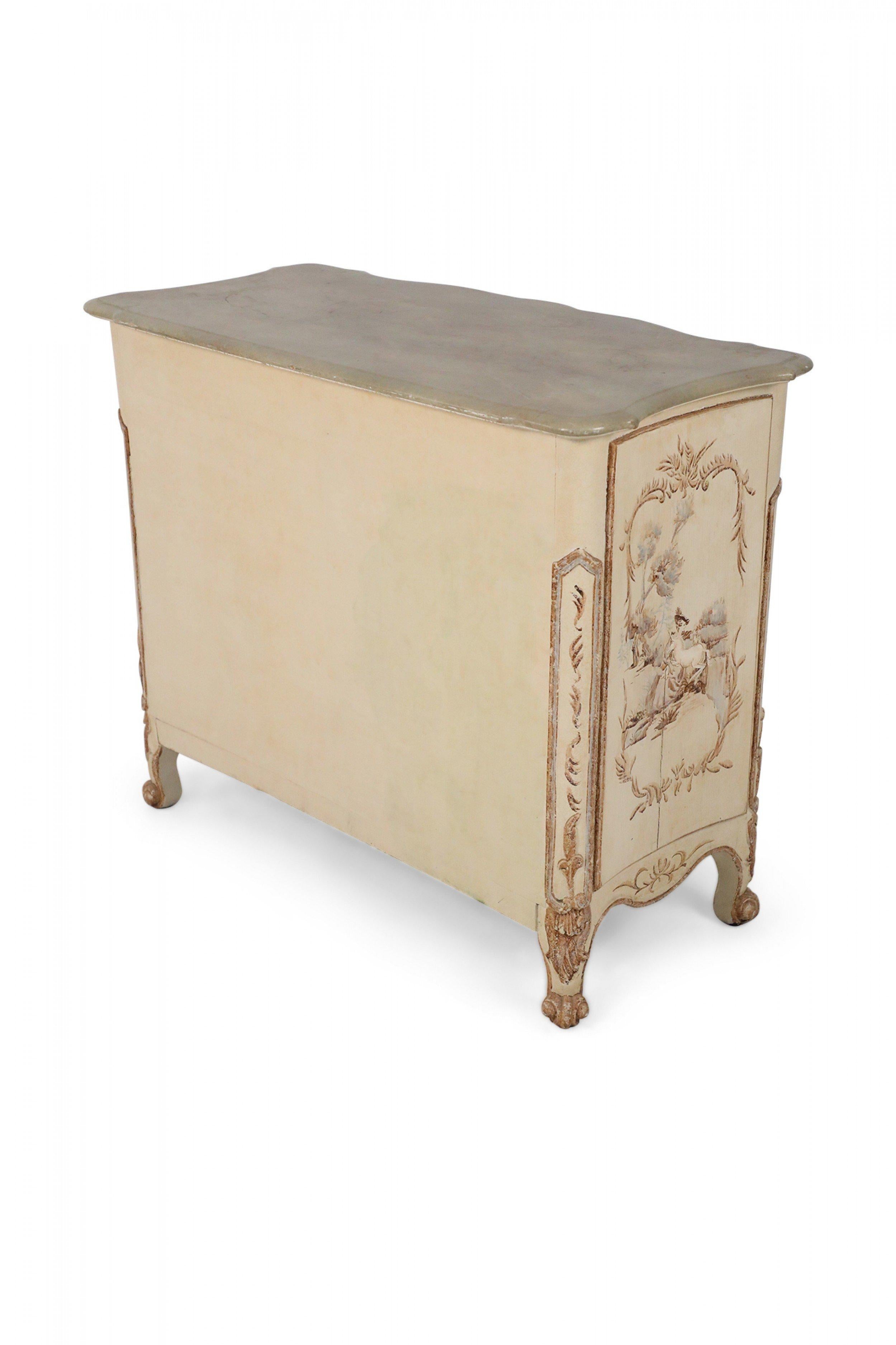 Wood French Louis XV Style Cream Serpentine Commode For Sale