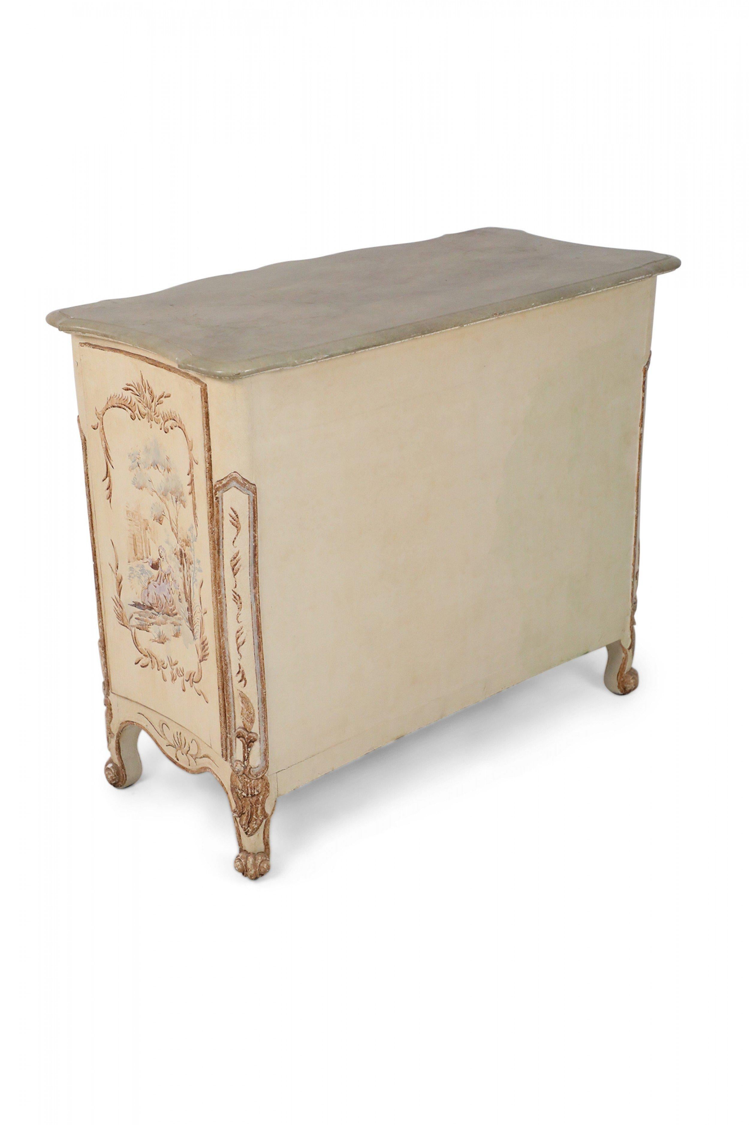 French Louis XV Style Cream Serpentine Commode For Sale 1