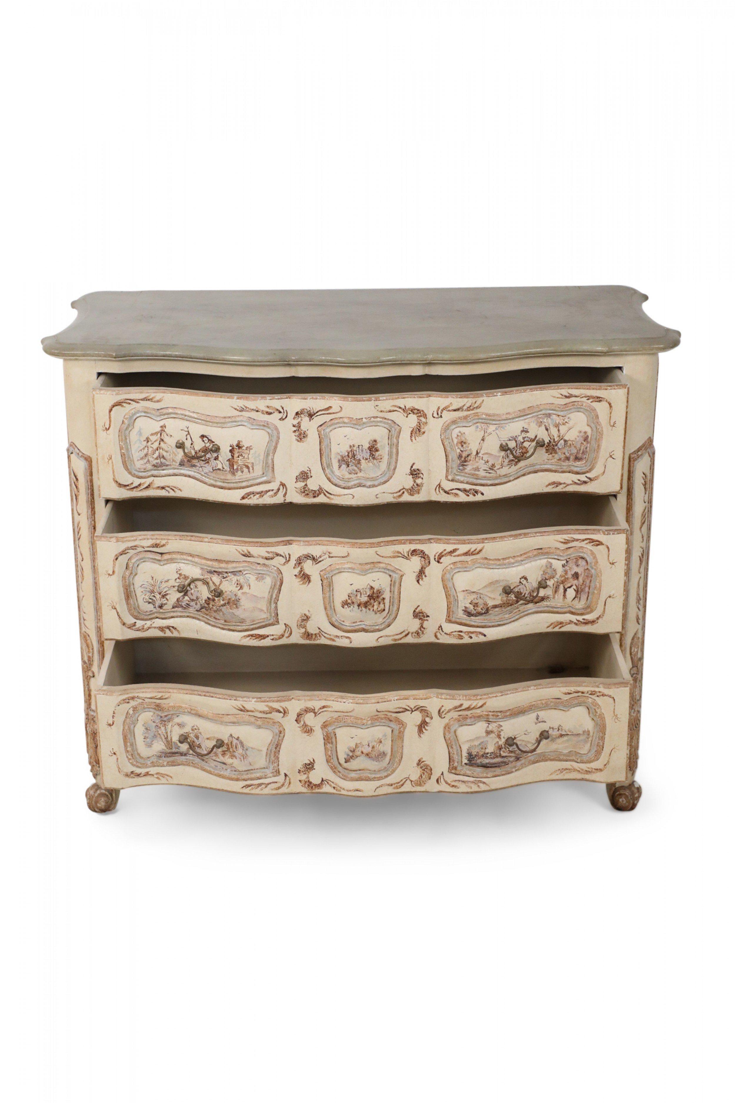 French Louis XV Style Cream Serpentine Commode For Sale 3