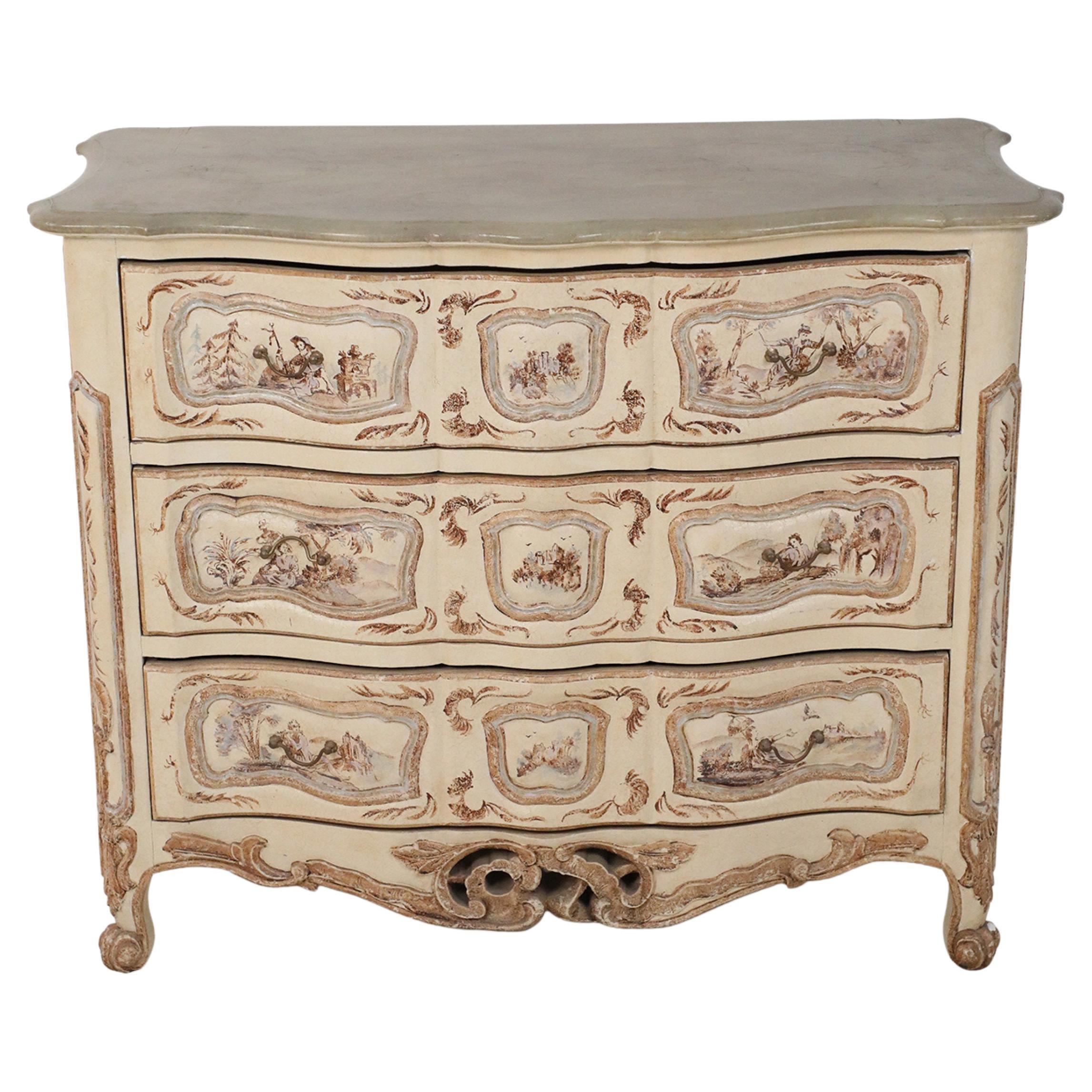 French Louis XV Style Cream Serpentine Commode For Sale