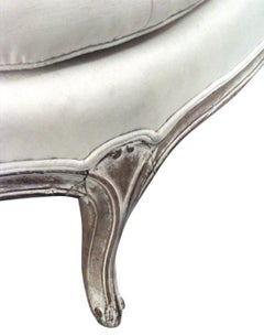 French Louis XV Style Cream Upholstered Cerused Wood Chaise