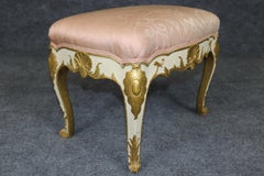 French Louis XV Style Creme and Gold Gilded Carved Stool Bench