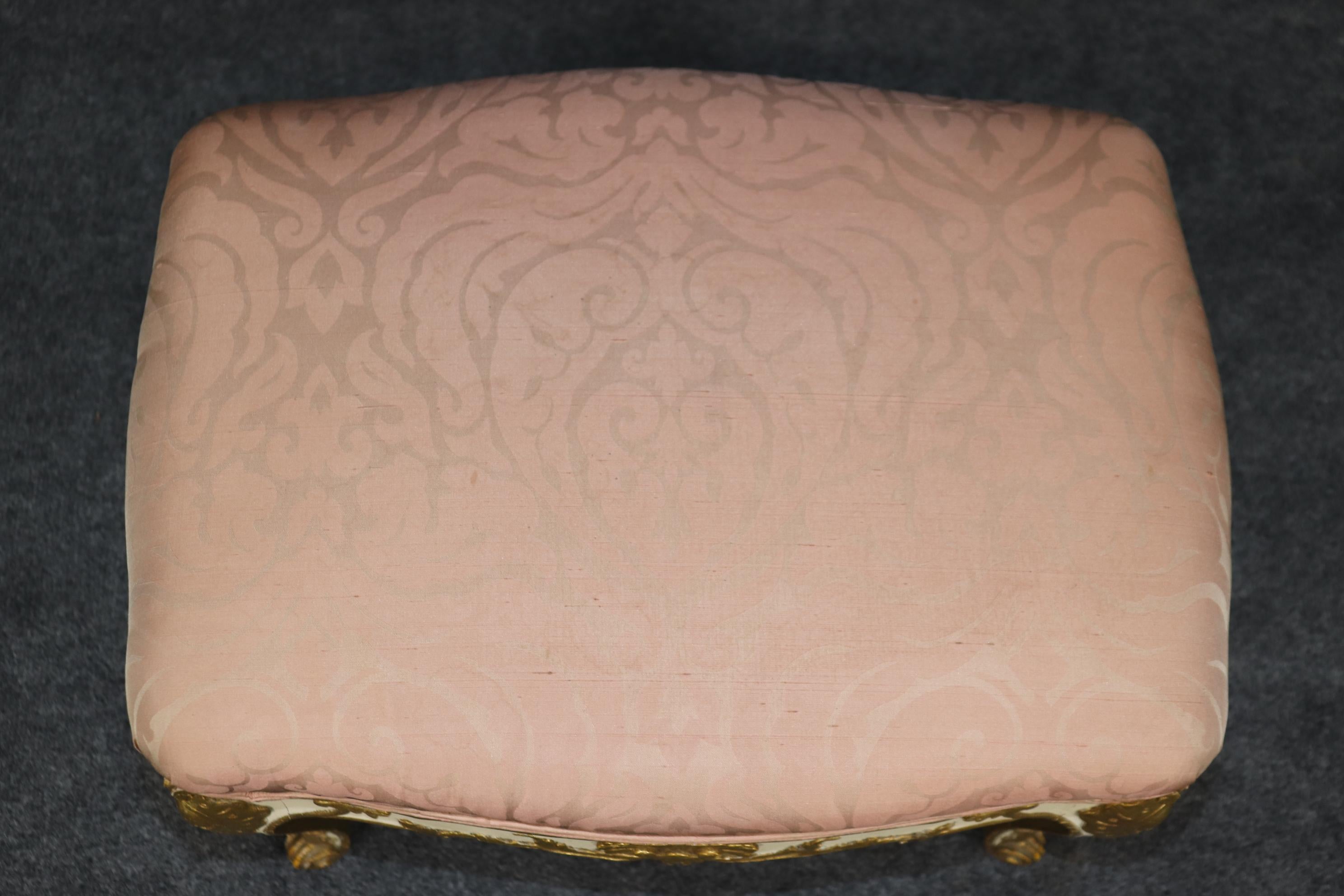 French Louis XV Style Creme and Gold Gilded Carved Stool Bench 3