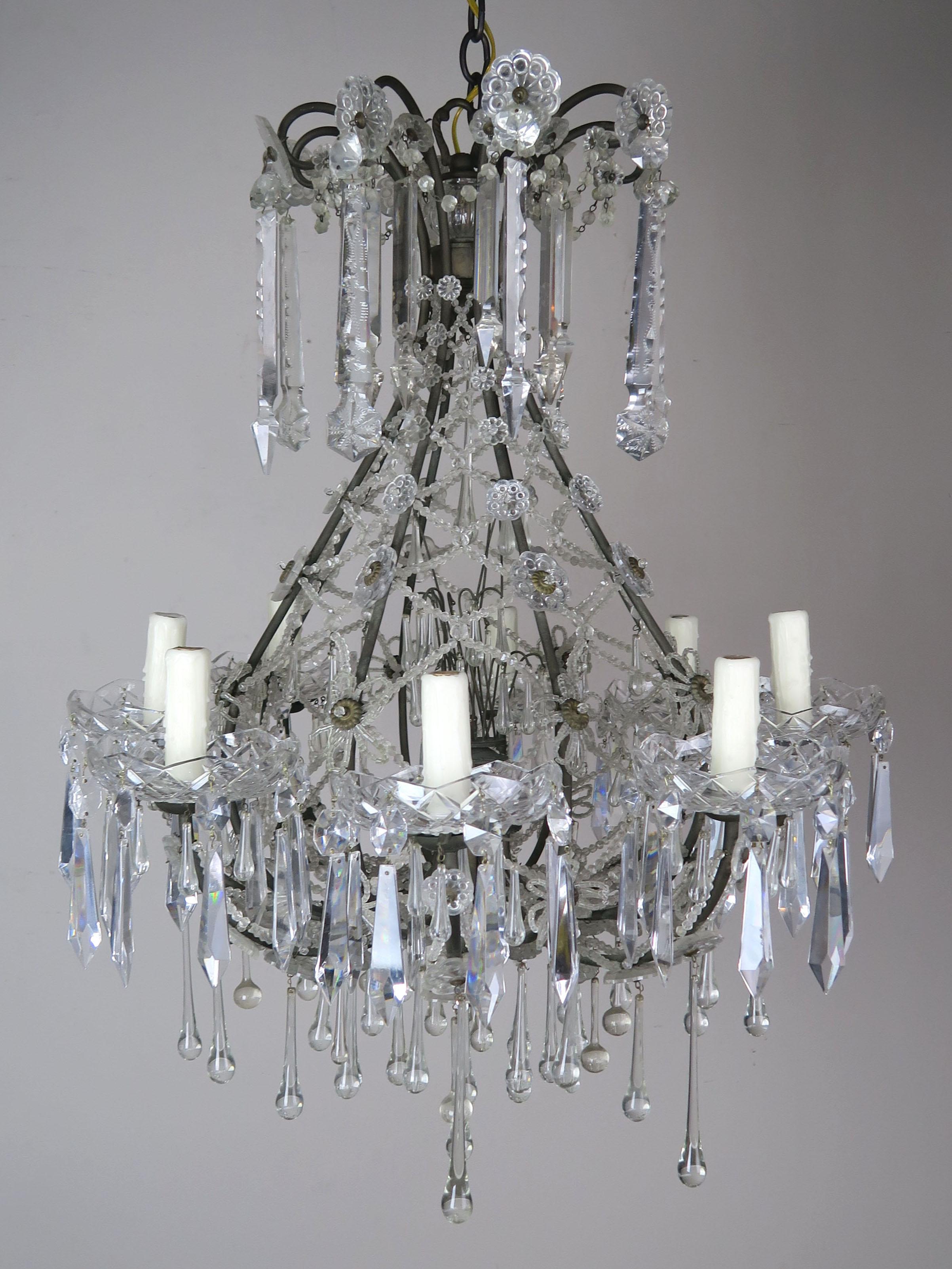 French Louis XV Style Crystal Chandelier, circa 1940s 4