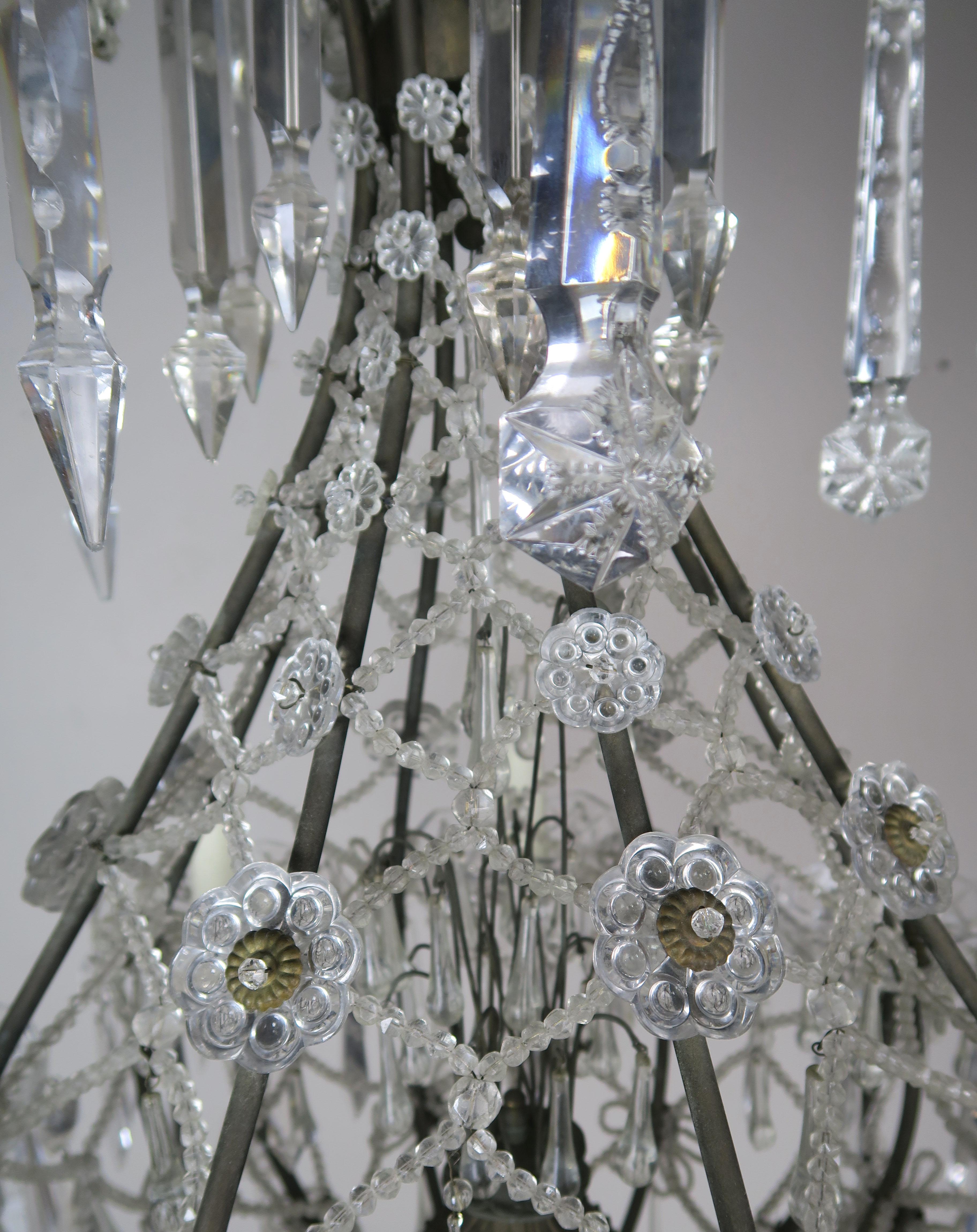 French Louis XV Style Crystal Chandelier, circa 1940s 6
