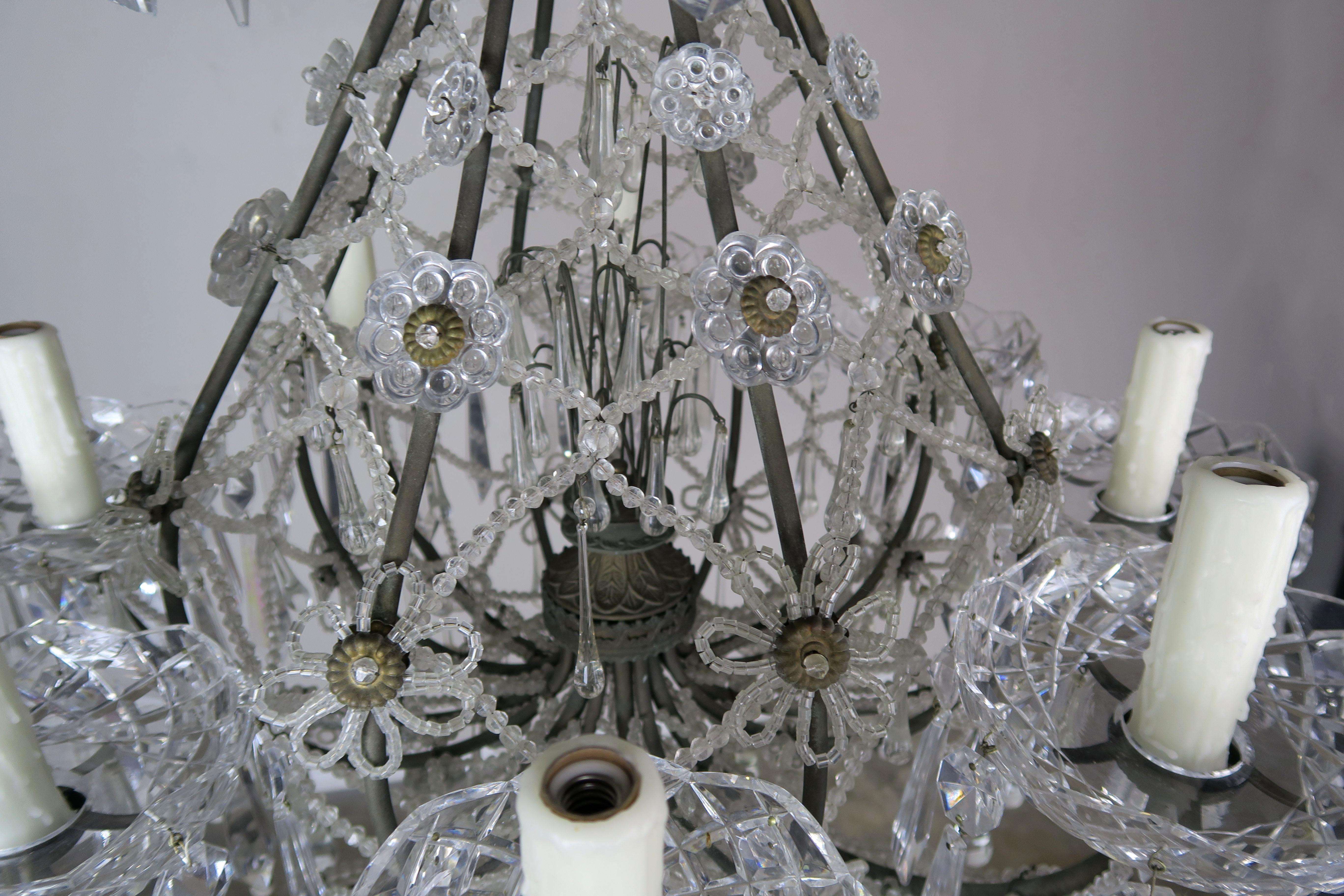 French Louis XV Style Crystal Chandelier, circa 1940s 7