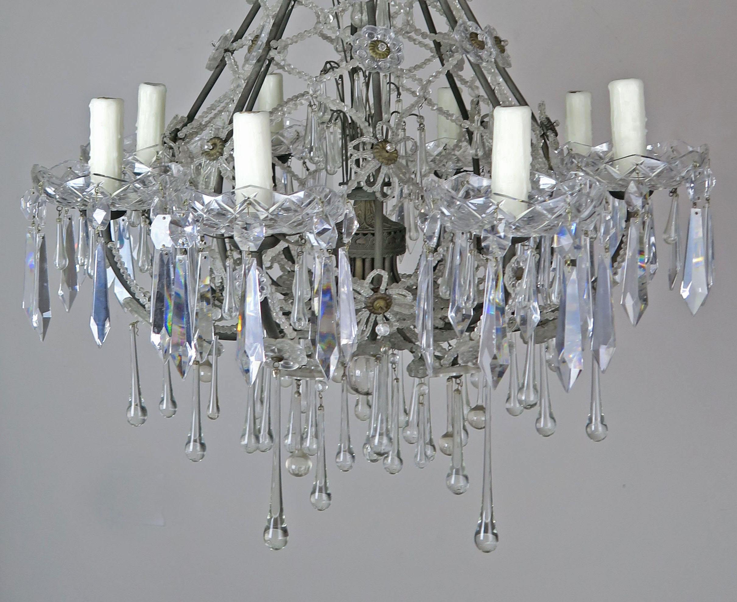 French Louis XV Style Crystal Chandelier, circa 1940s 2