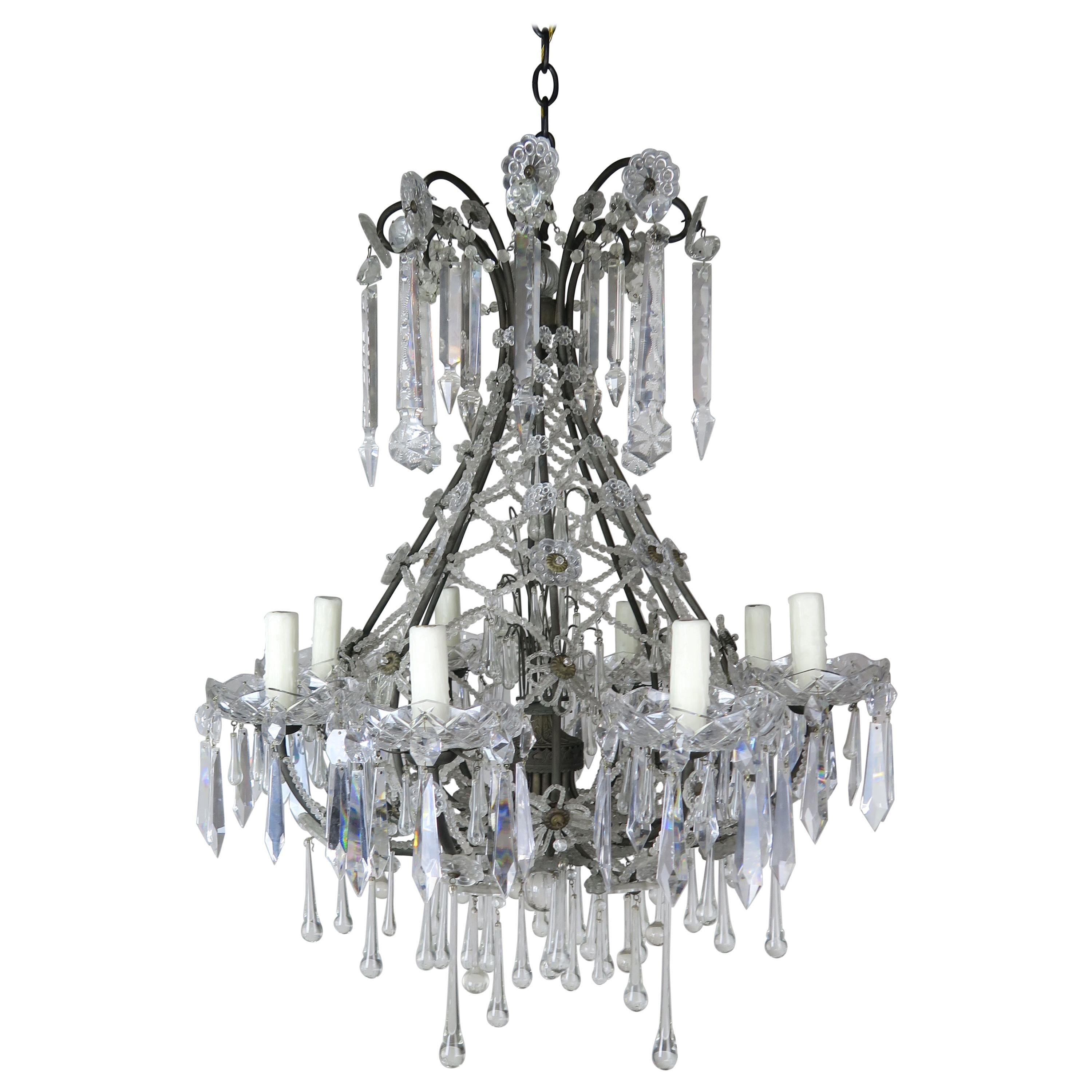French Louis XV Style Crystal Chandelier, circa 1940s