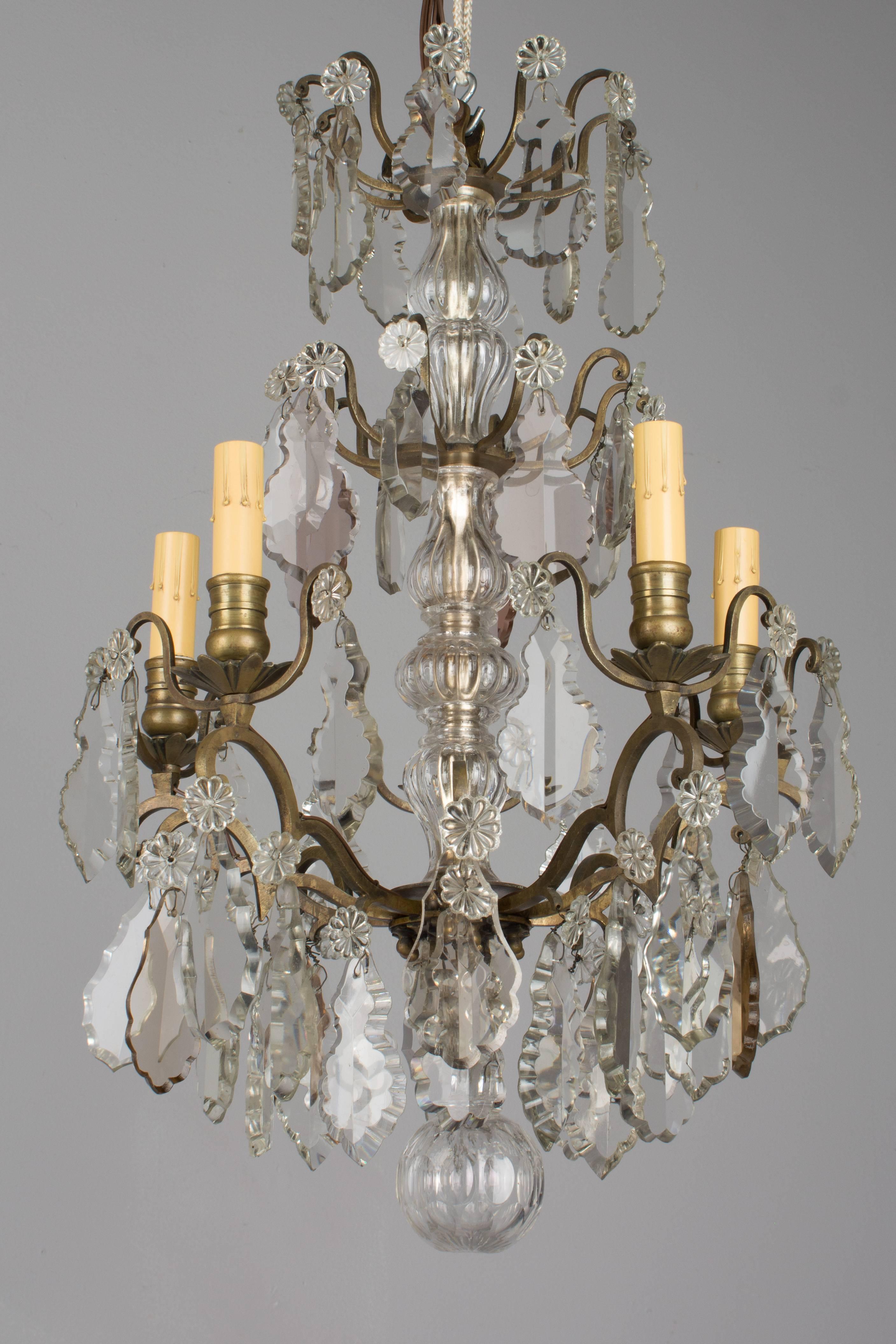 Brass French Louis XV Style Crystal Chandelier