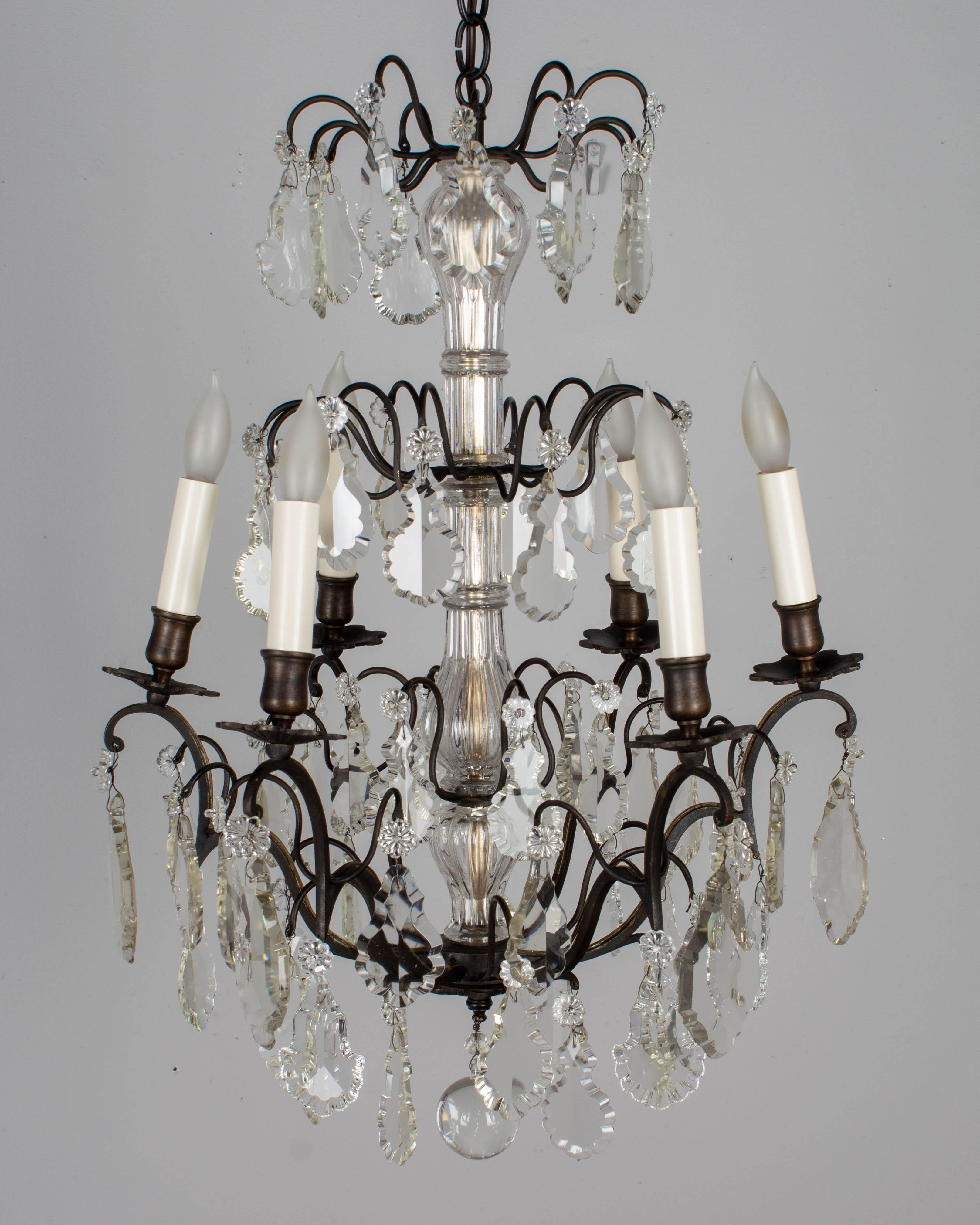 Brass French Louis XV Style Crystal Chandelier