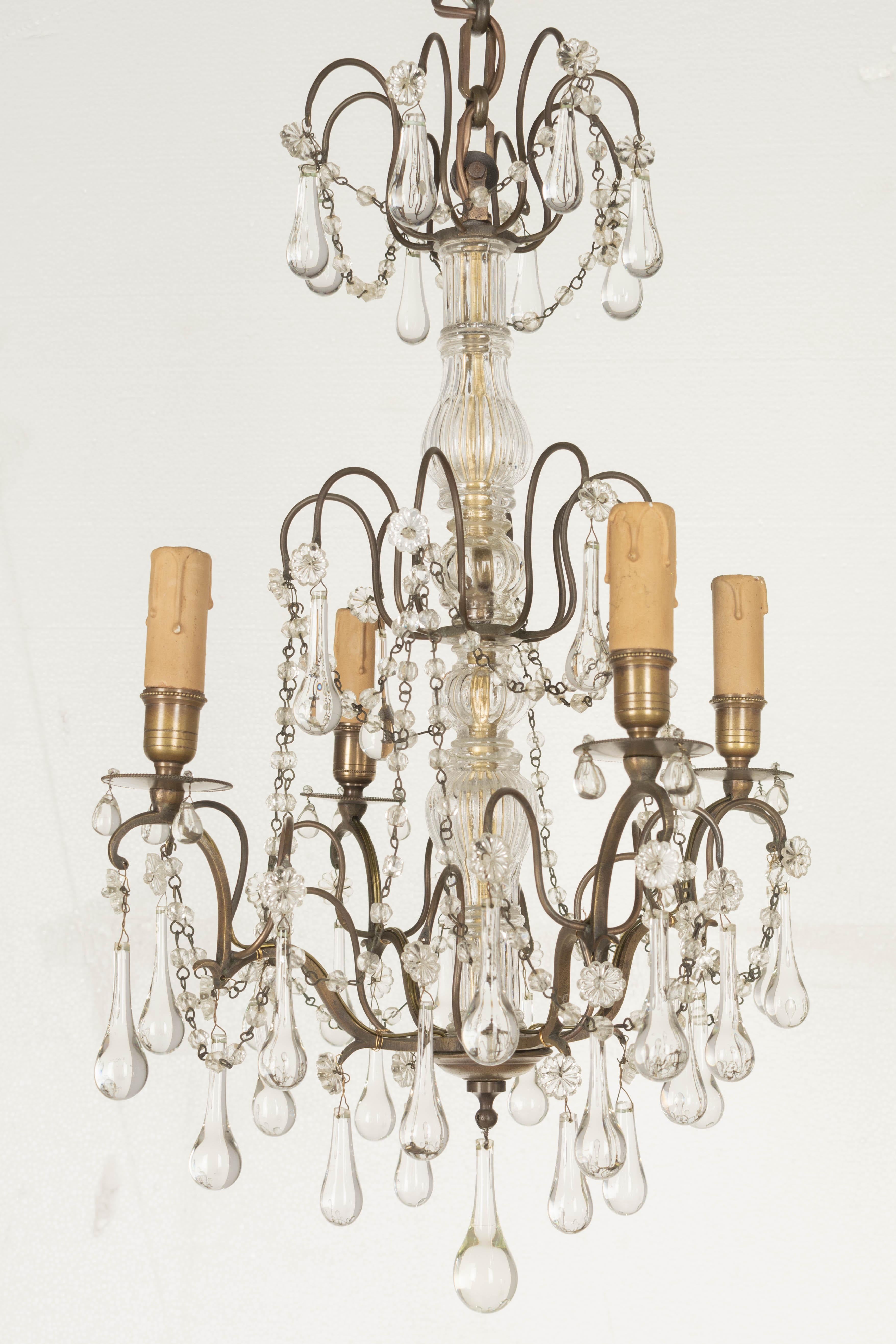 Brass French Louis XV Style Crystal Chandelier For Sale
