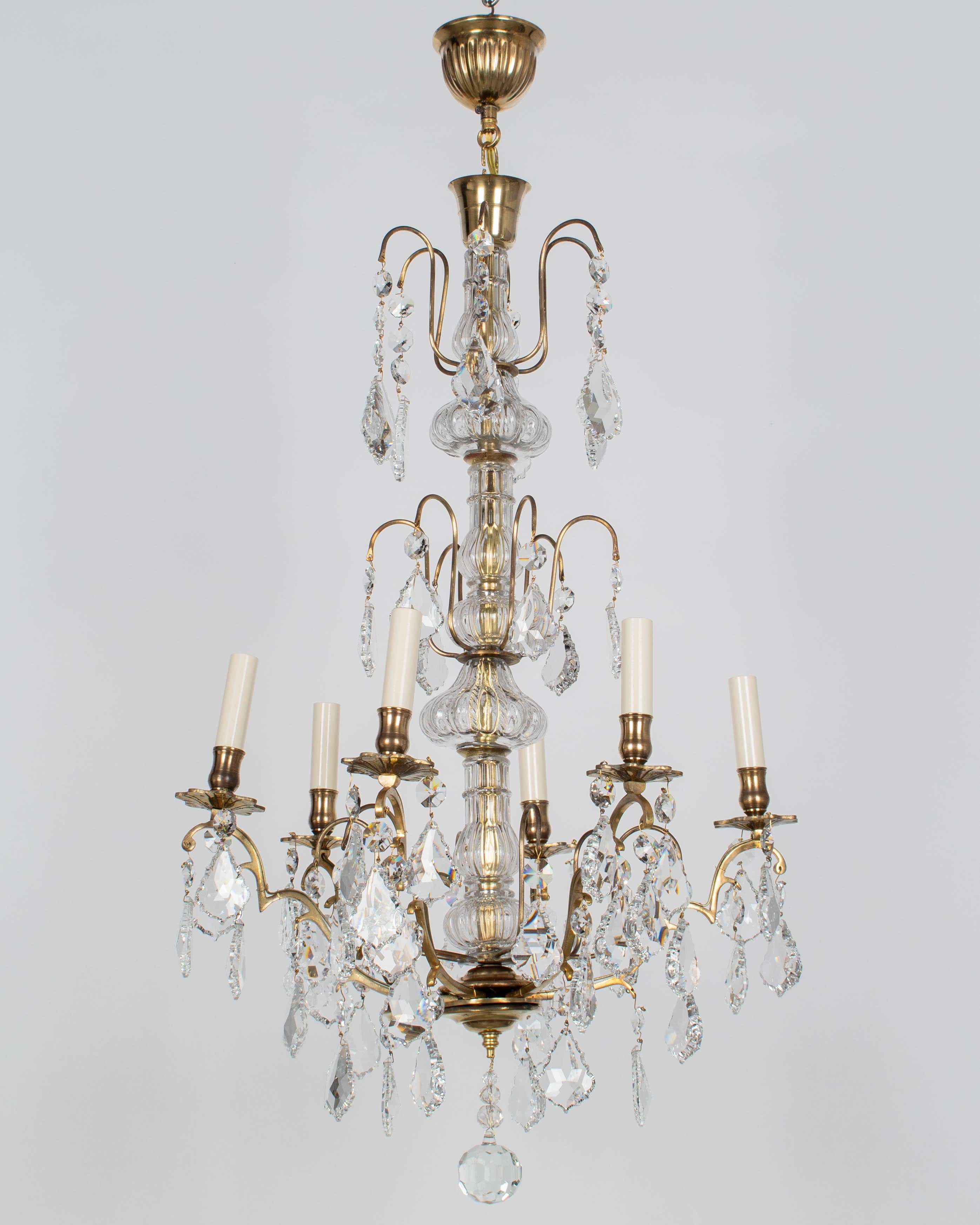 Brass French Louis XV Style Crystal Chandelier For Sale