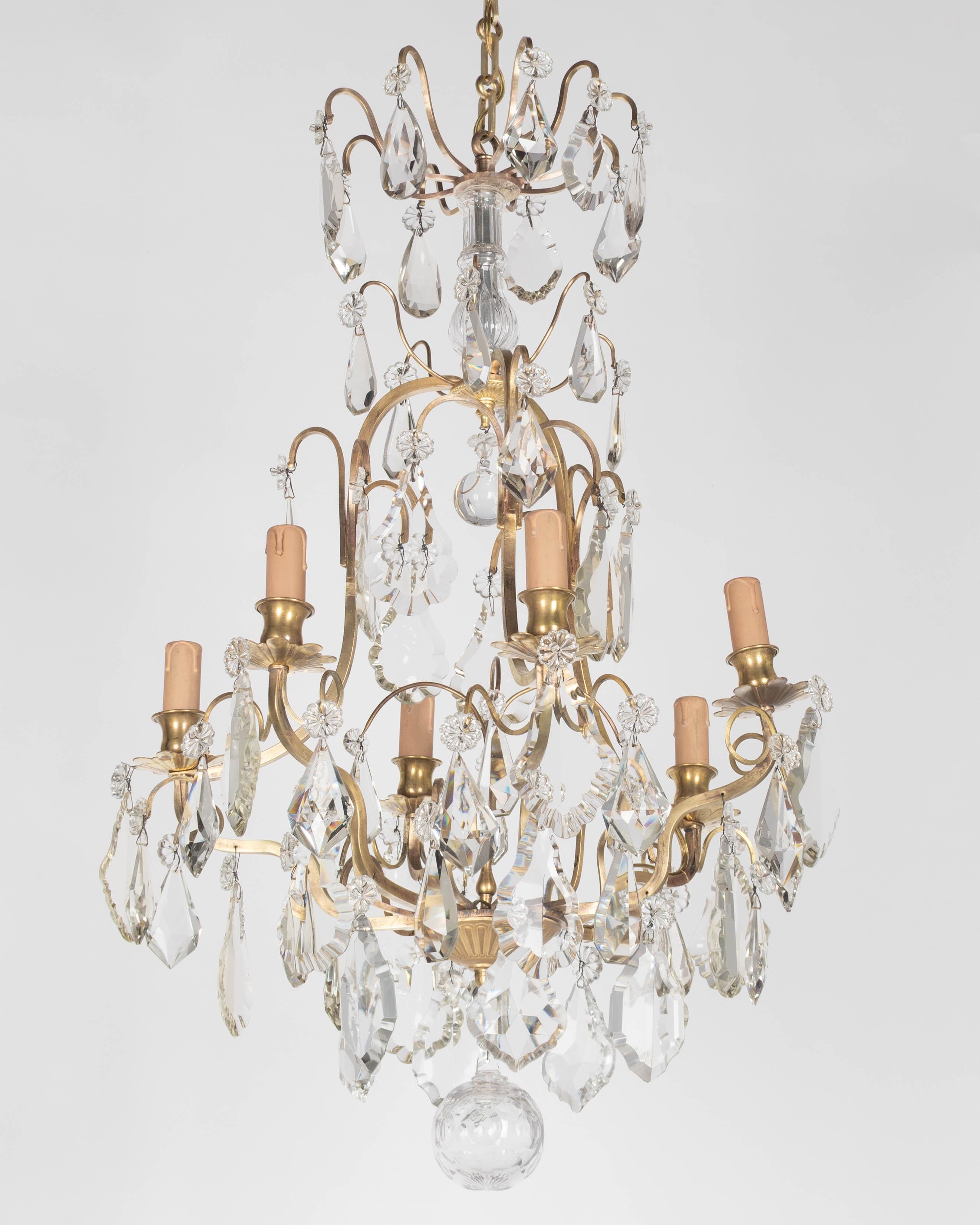 Brass French Louis XV Style Crystal Chandelier For Sale