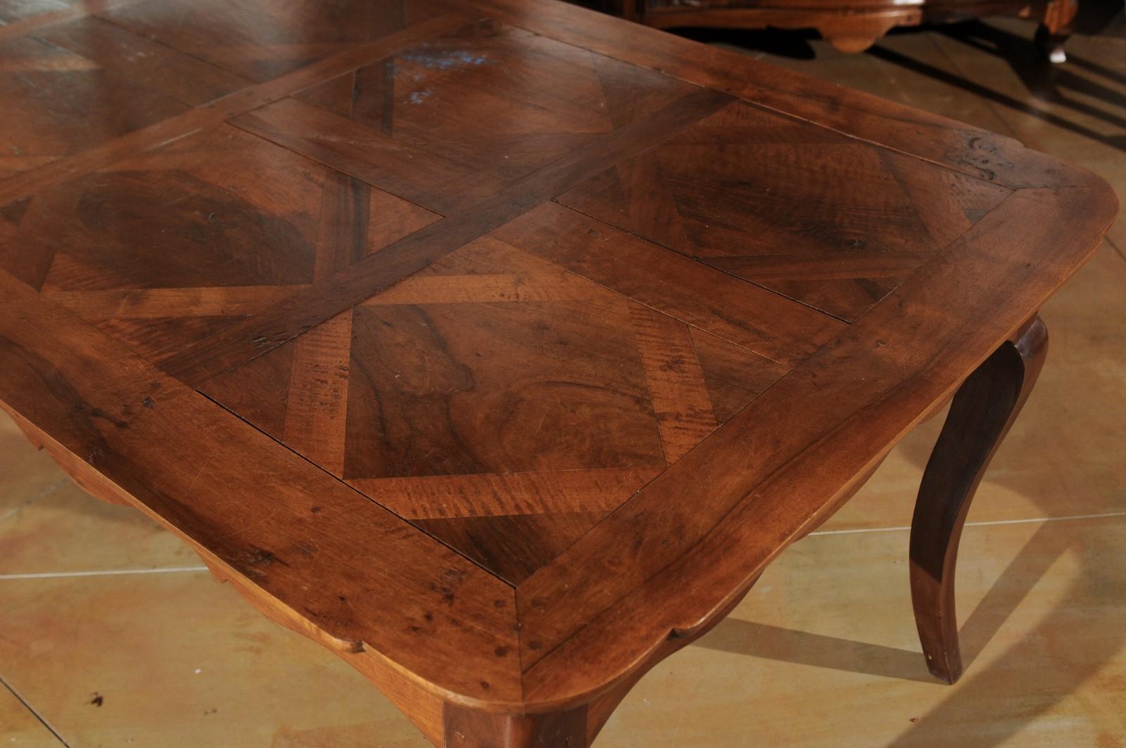 French Louis XV Style Custom Dining Table from Lyon with Parquetry Inlaid Top 3
