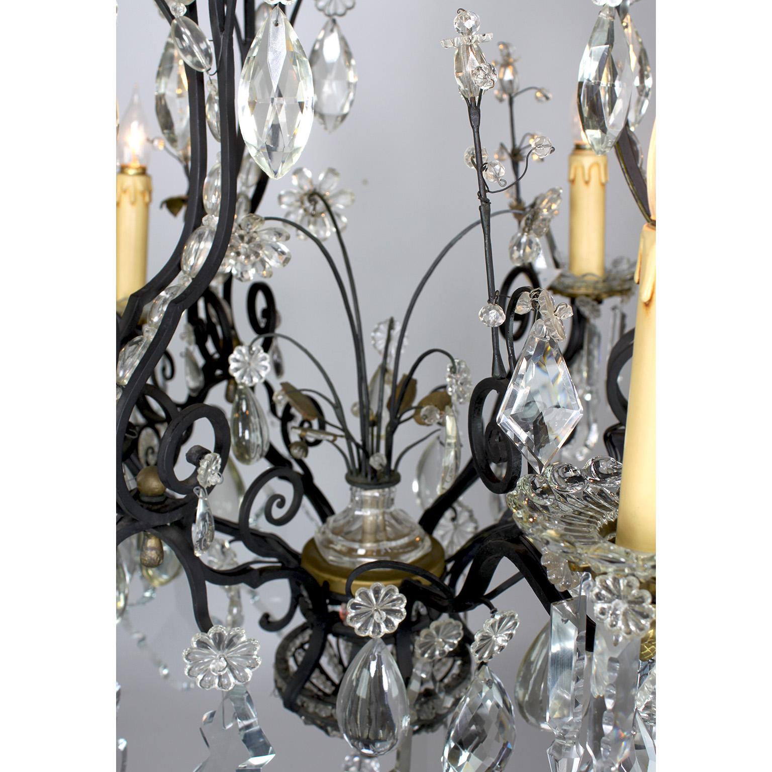 Cut Glass French Louis XV Style Cut-Glass, Wrought Iron and Parcel-Gilt 6 Light Chandelier For Sale