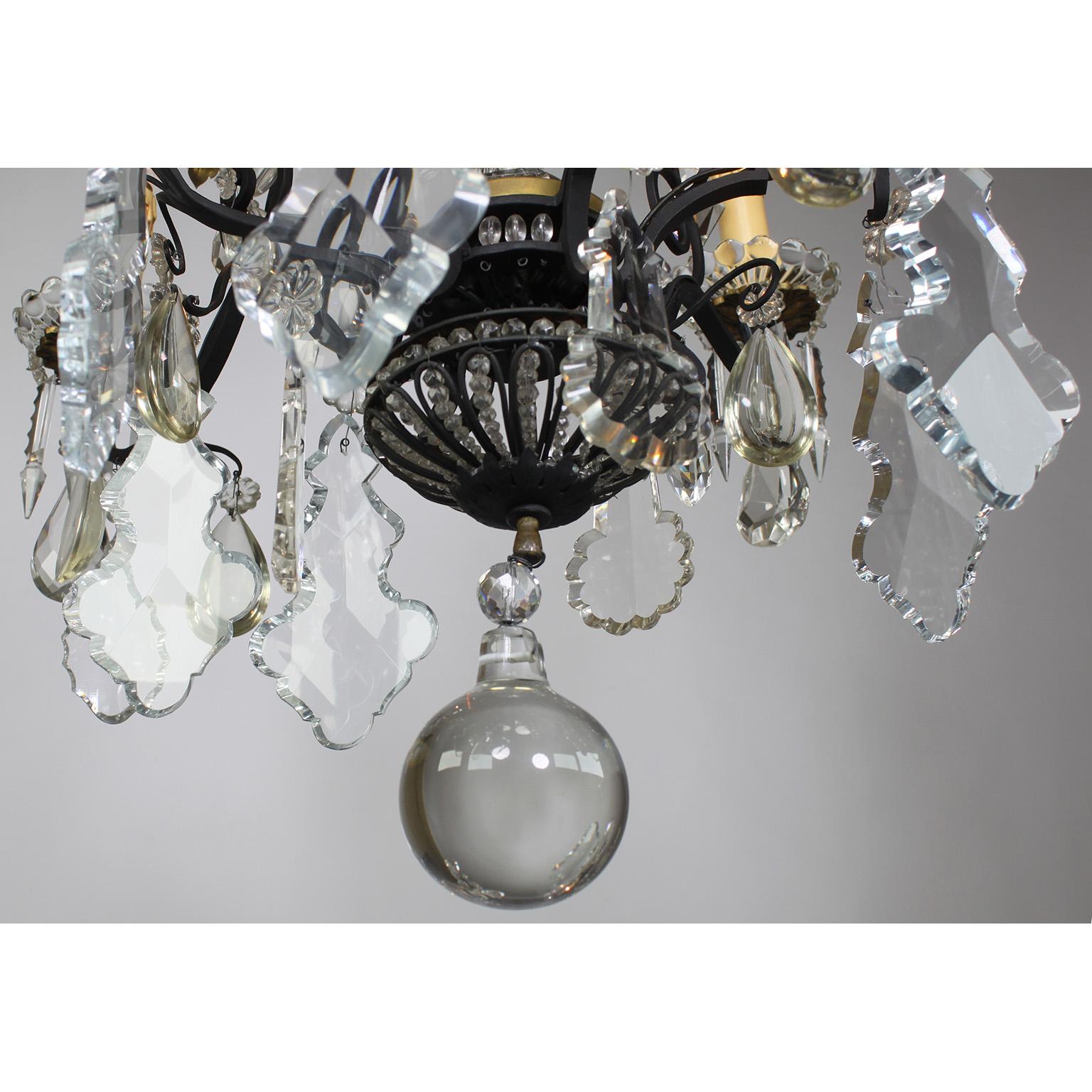 French Louis XV Style Cut-Glass, Wrought Iron and Parcel-Gilt 6 Light Chandelier For Sale 1