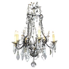 French Louis XV Style Cut-Glass, Wrought Iron and Parcel-Gilt 6 Light Chandelier