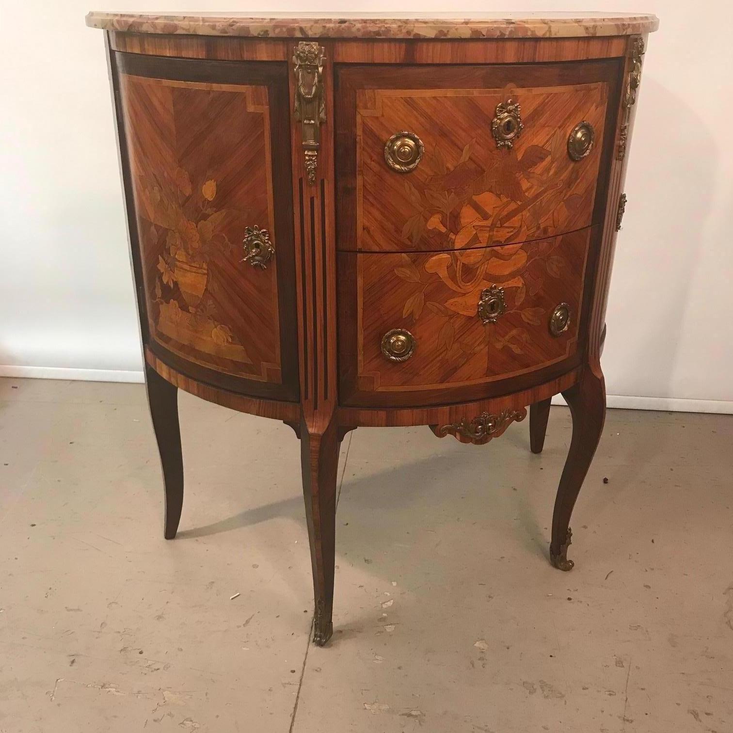 French Louis XV Style Demi-Lune Commode with Marble Top For Sale 3