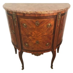 French Louis XV Style Demi-Lune Commode with Marble Top