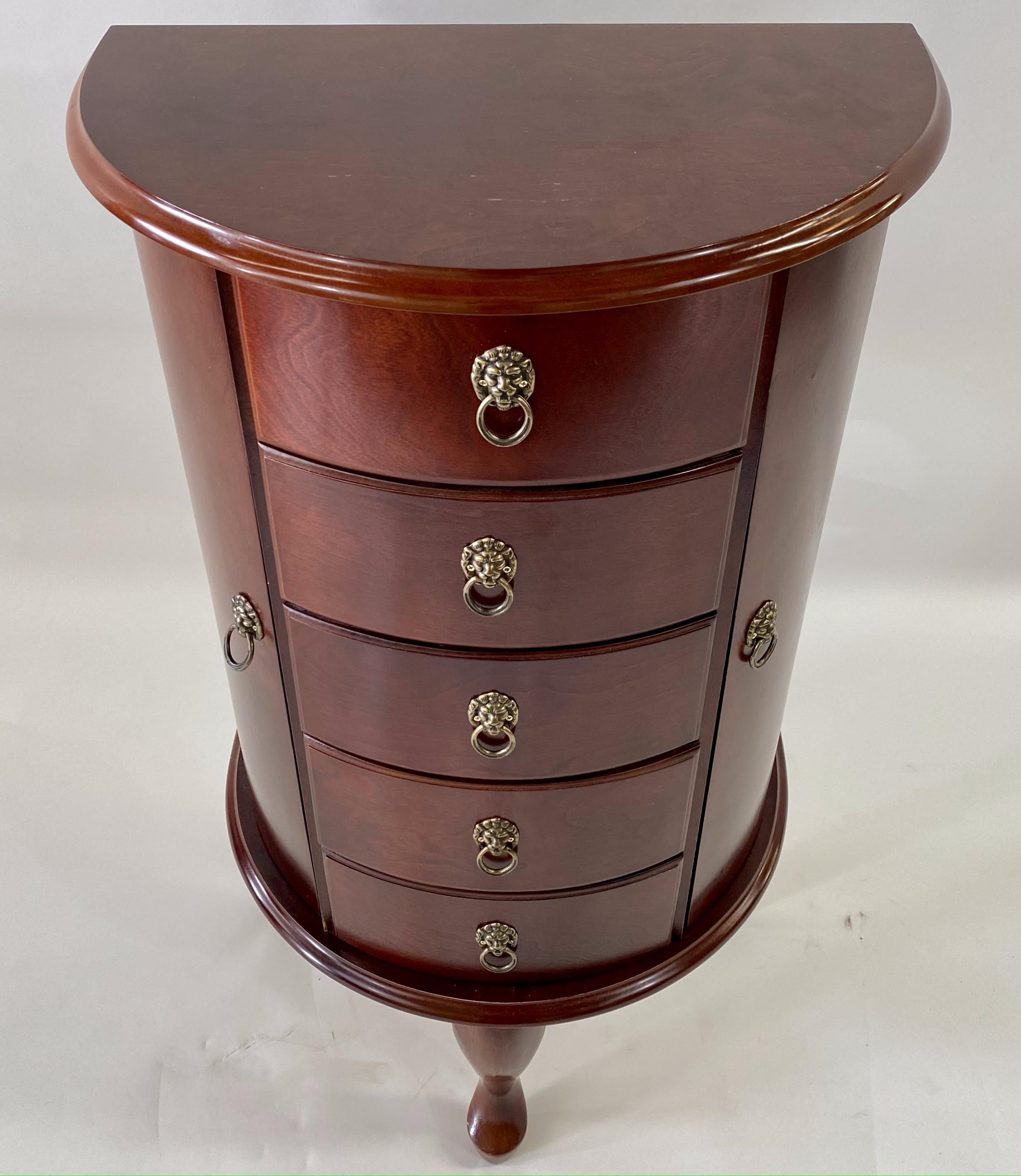 French Louis XV Style Demi-lune Mahogany Jewelry Chest or Vanity Side Table  In Good Condition For Sale In Plainview, NY