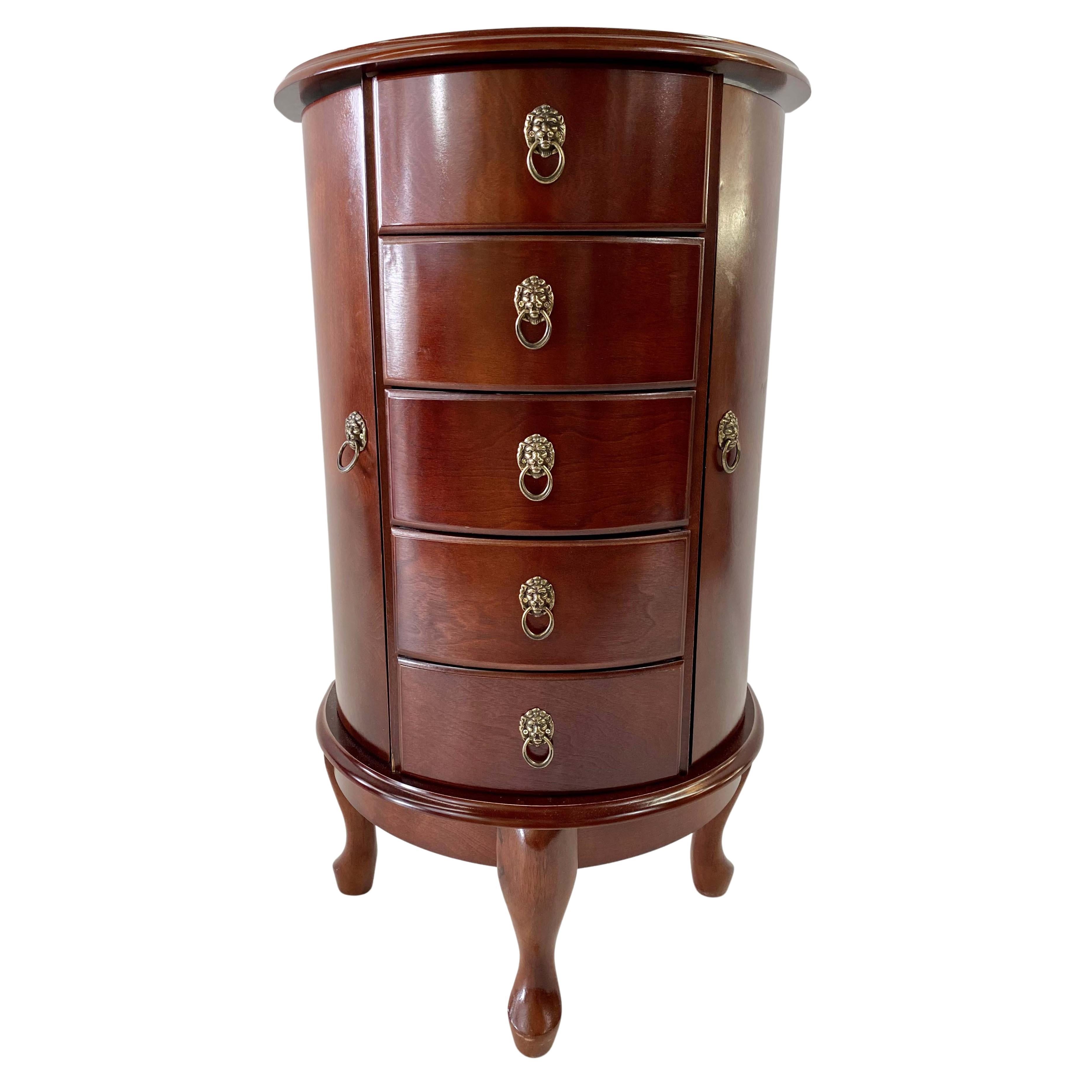 French Louis XV Style Demi-lune Mahogany Jewelry Chest or Vanity Side Table  For Sale at 1stDibs