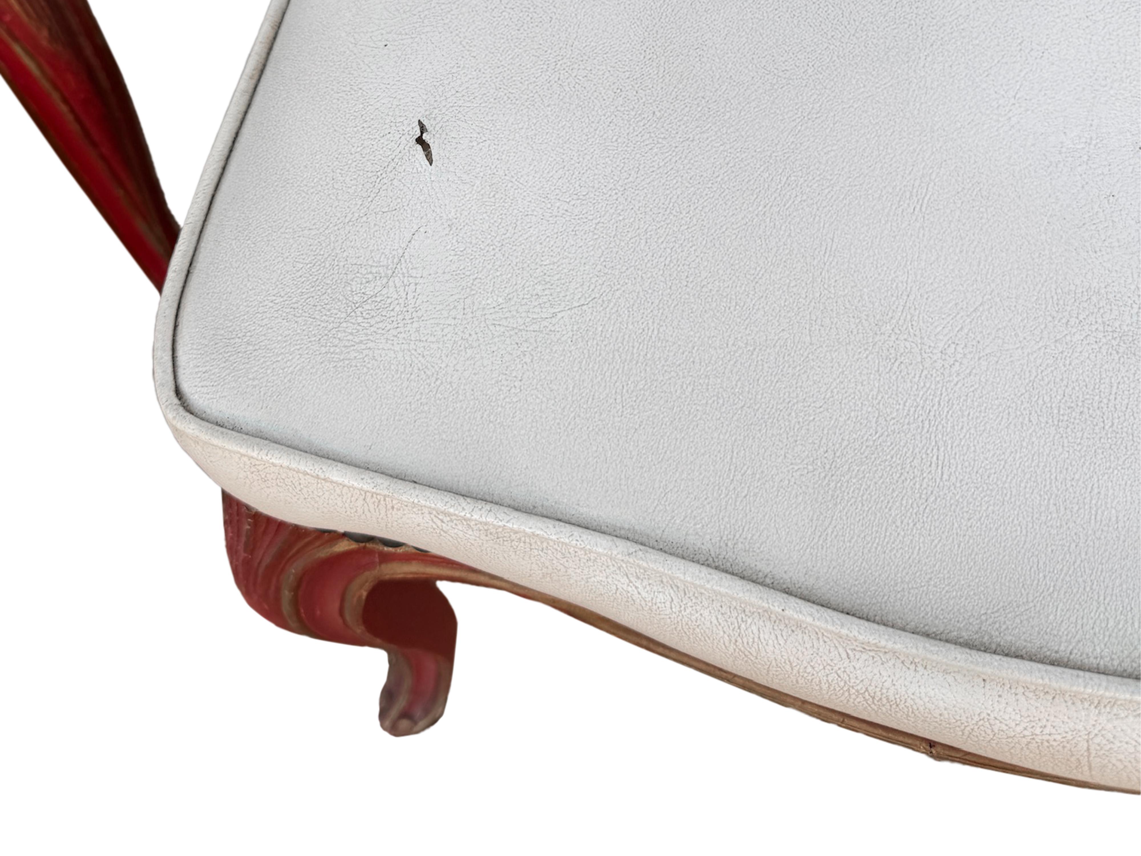 French Louis XV style dining chairs in red distressed paint with nailheads For Sale 5