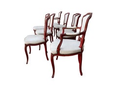 French Louis XV Style Dining Chairs in Red Distressed Paint with Nailheads