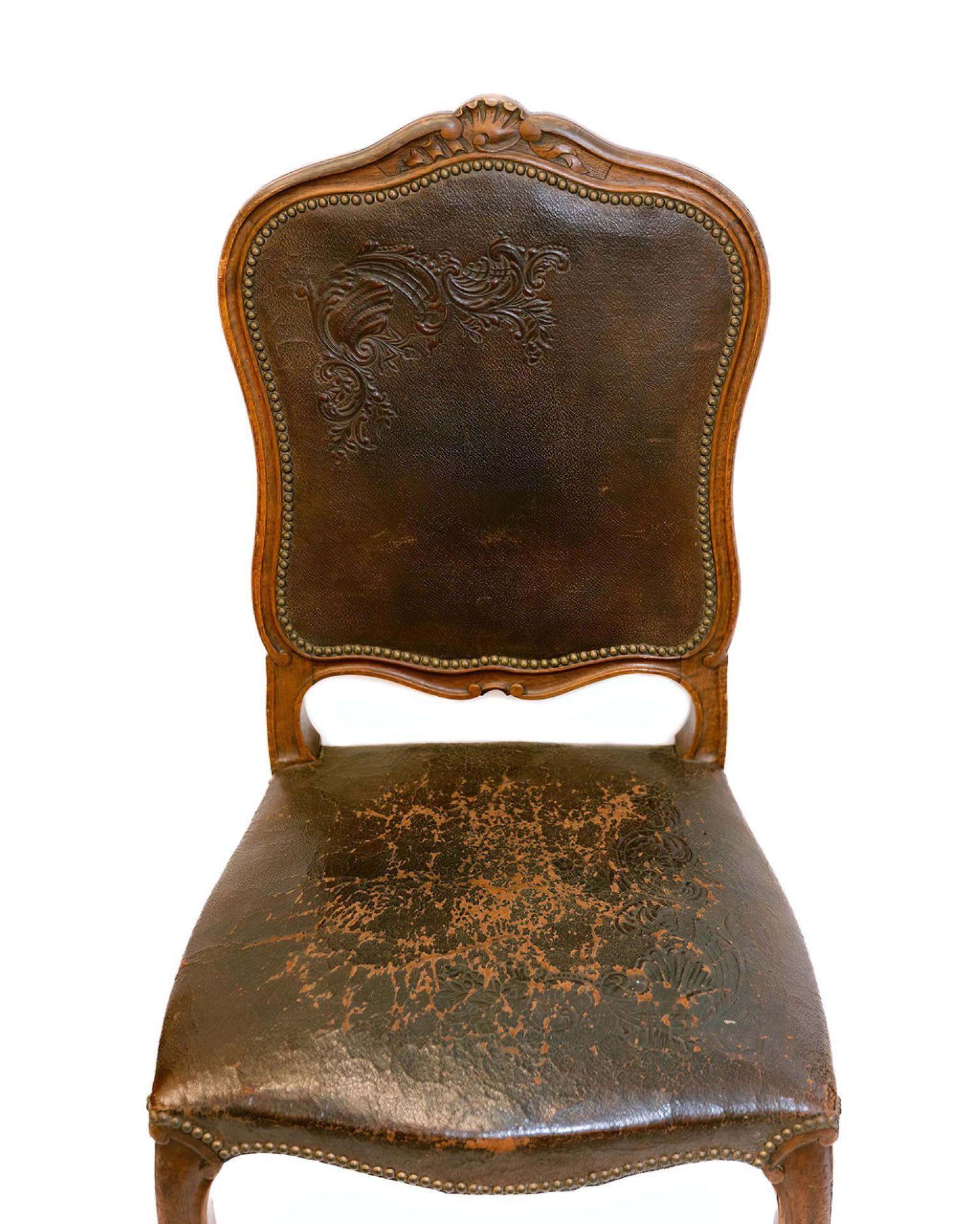 Embossed French, Louis XV style dining chairs, set of six For Sale
