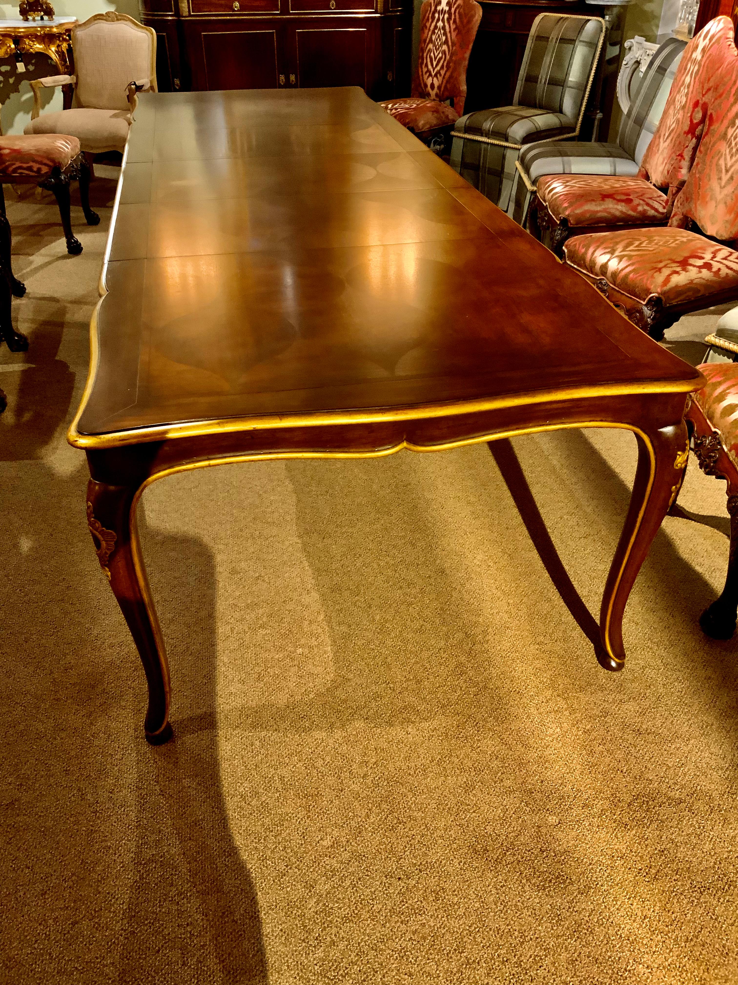French Louis XV-Style Dining Table, Three Leaves with Gilt Trim 4