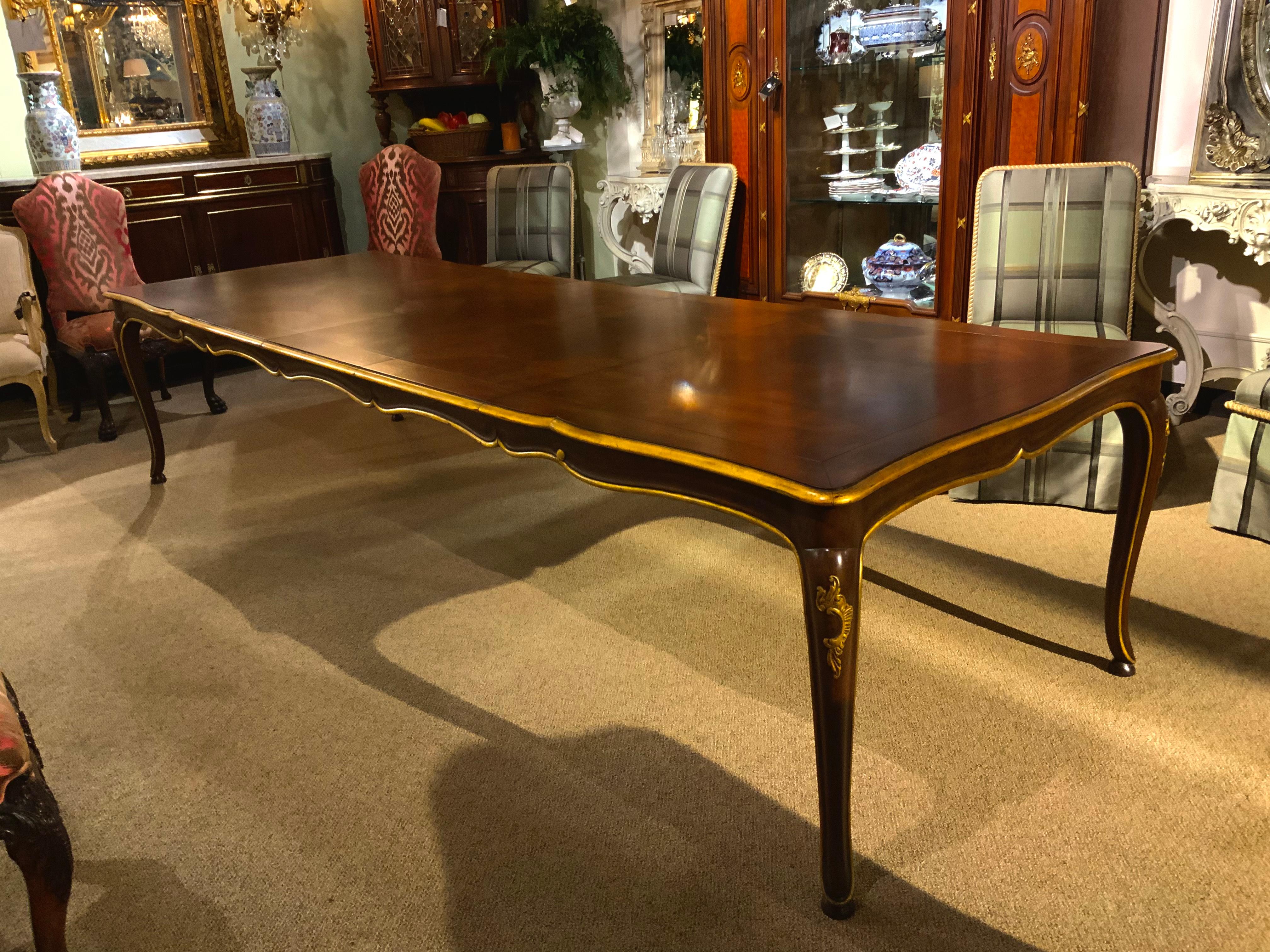 20th Century French Louis XV-Style Dining Table, Three Leaves with Gilt Trim