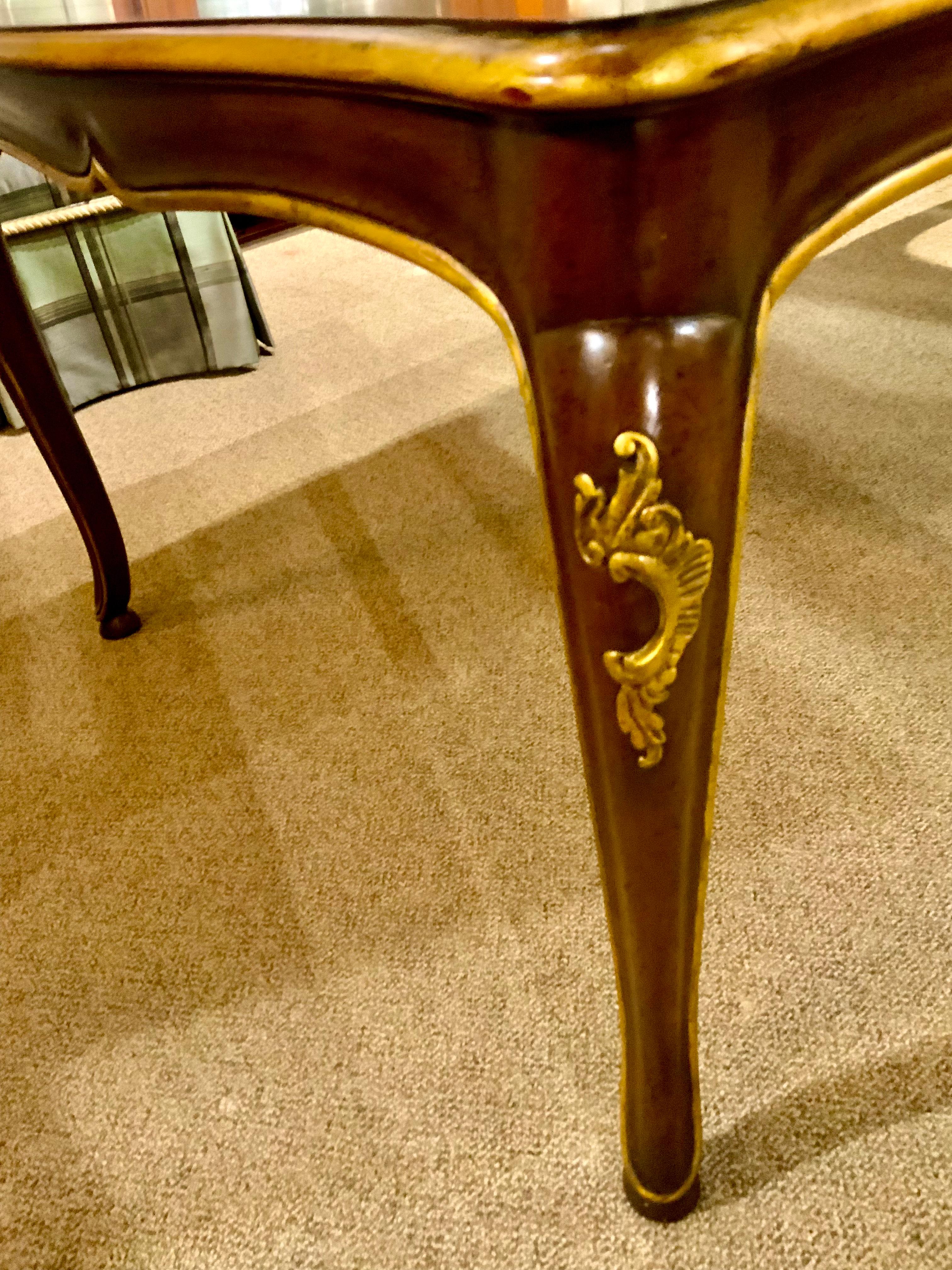 French Louis XV-Style Dining Table, Three Leaves with Gilt Trim 1
