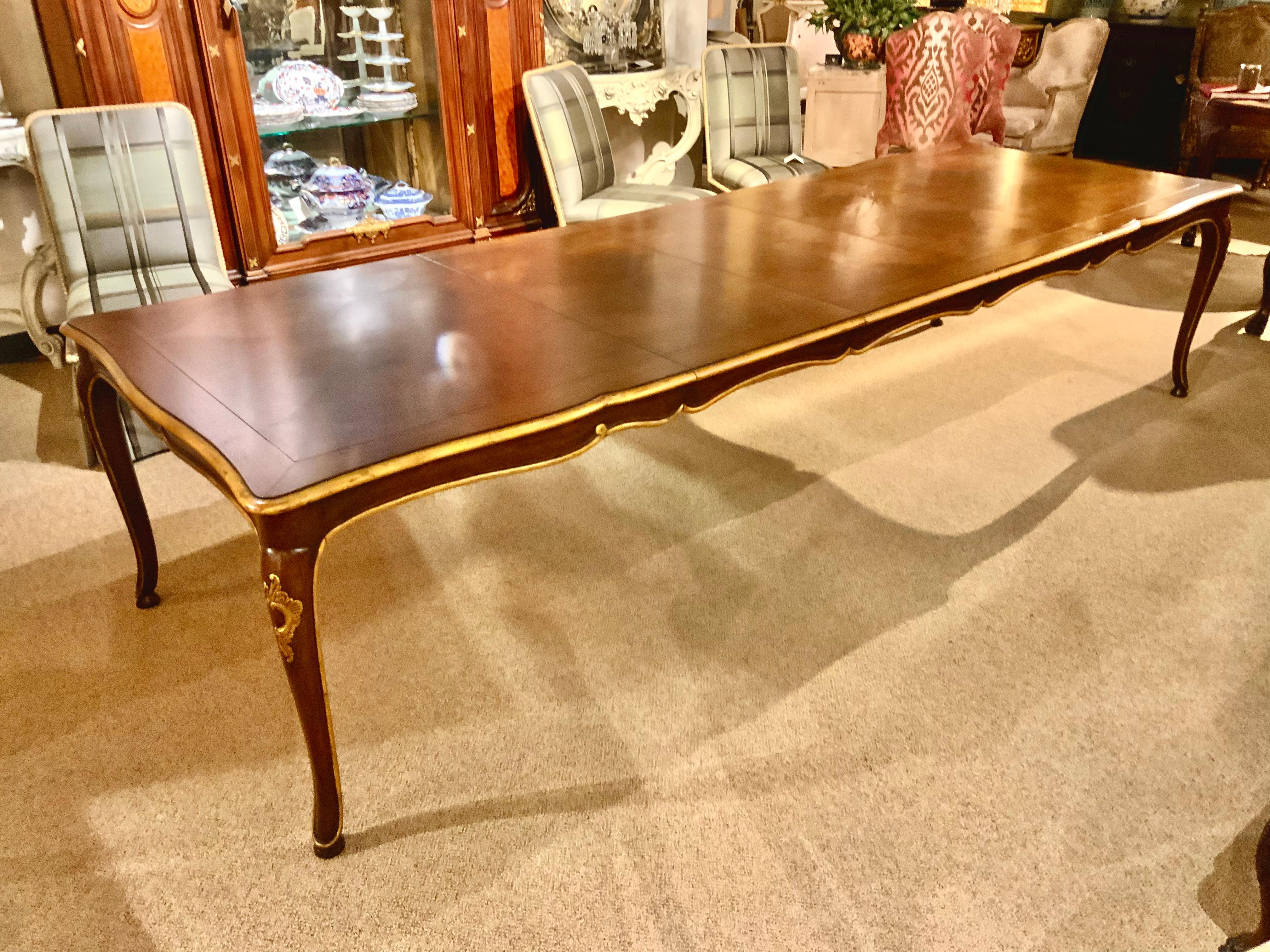 French Louis XV-Style Dining Table, Three Leaves with Gilt Trim 2