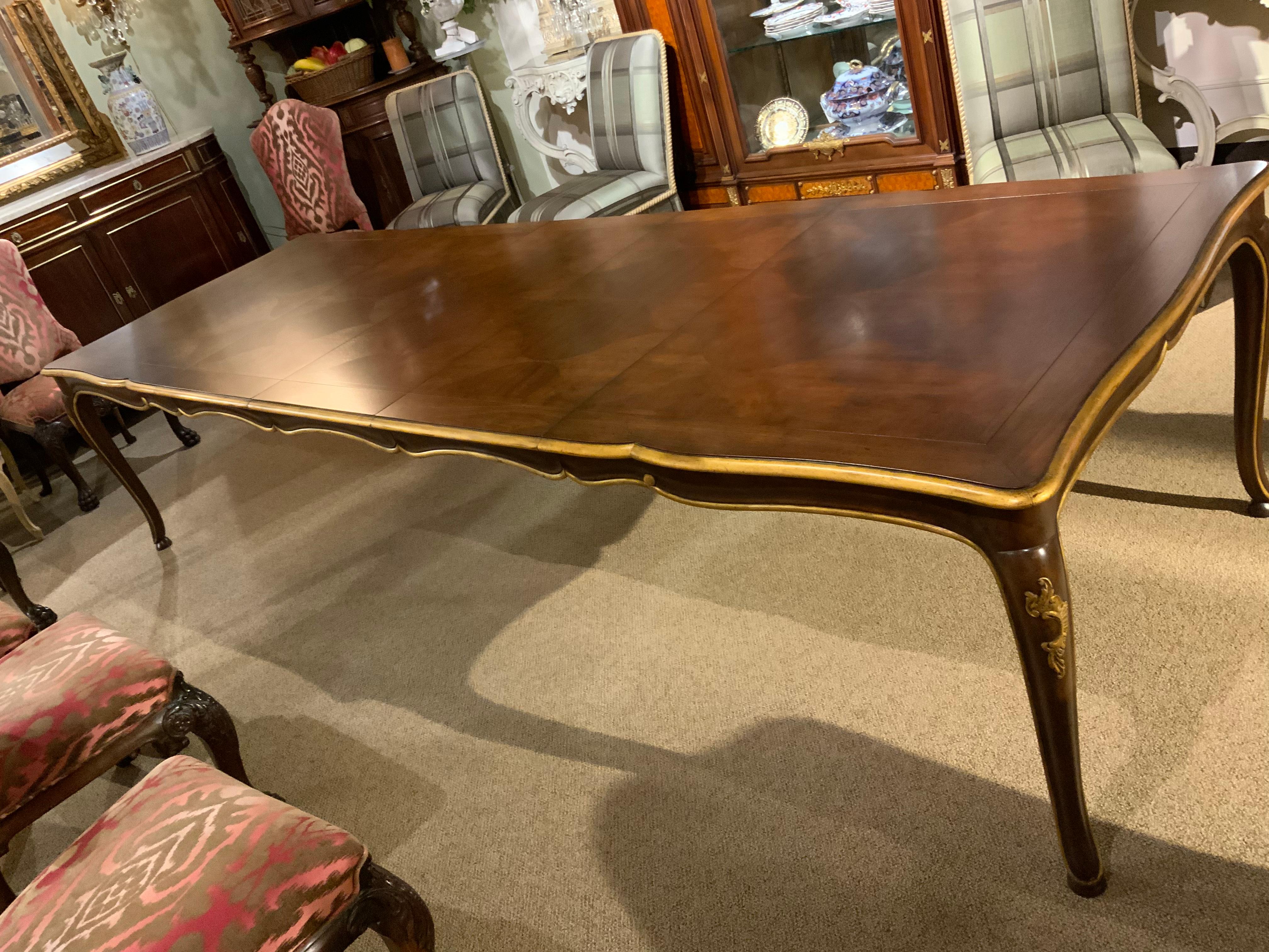 French Louis XV-Style Dining Table, Three Leaves with Gilt Trim 3