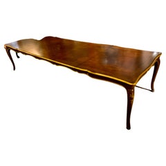 French Louis XV-Style Dining Table, Three Leaves with Gilt Trim