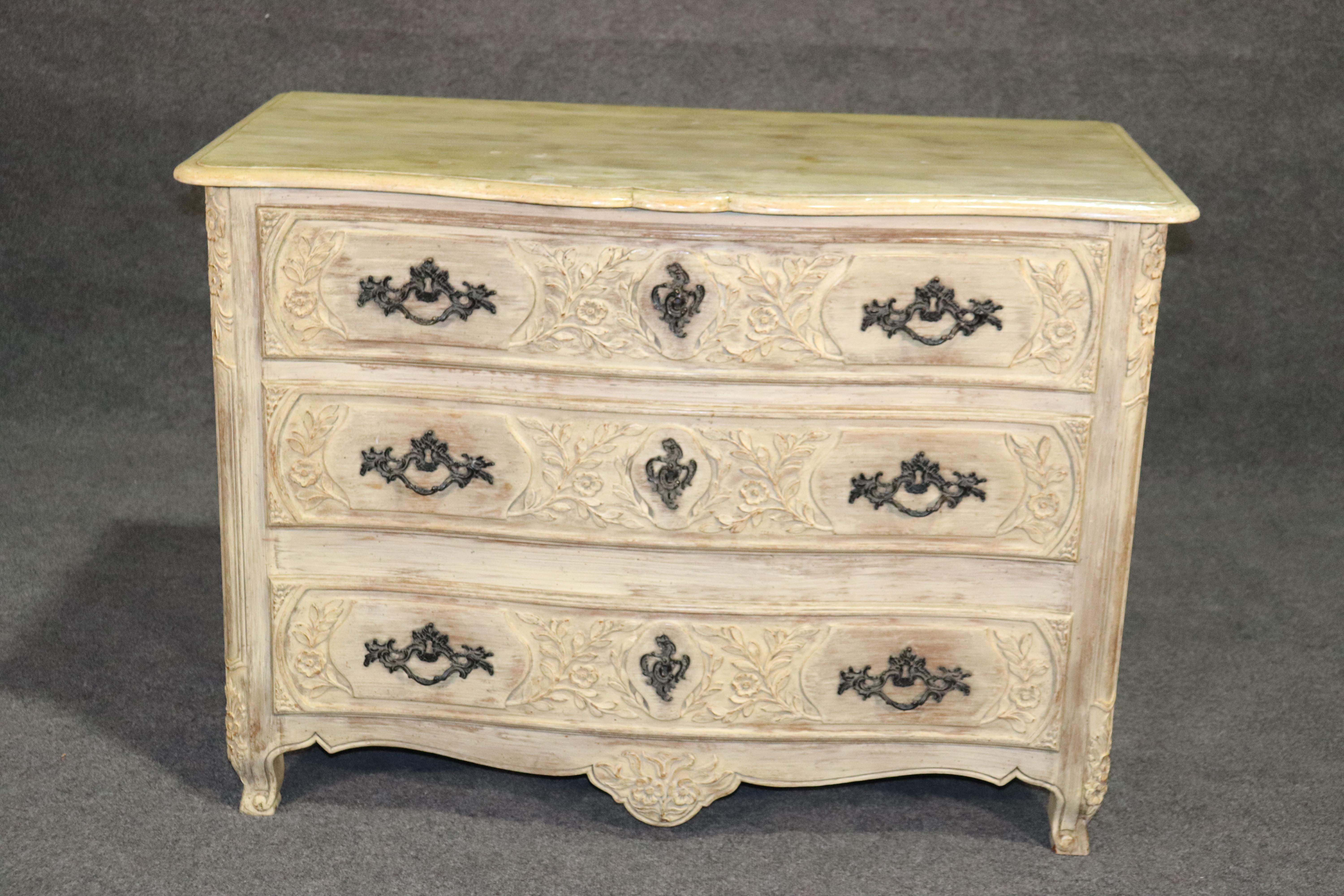 American French Louis XV Style Distress Painted Baker Dresser Commode