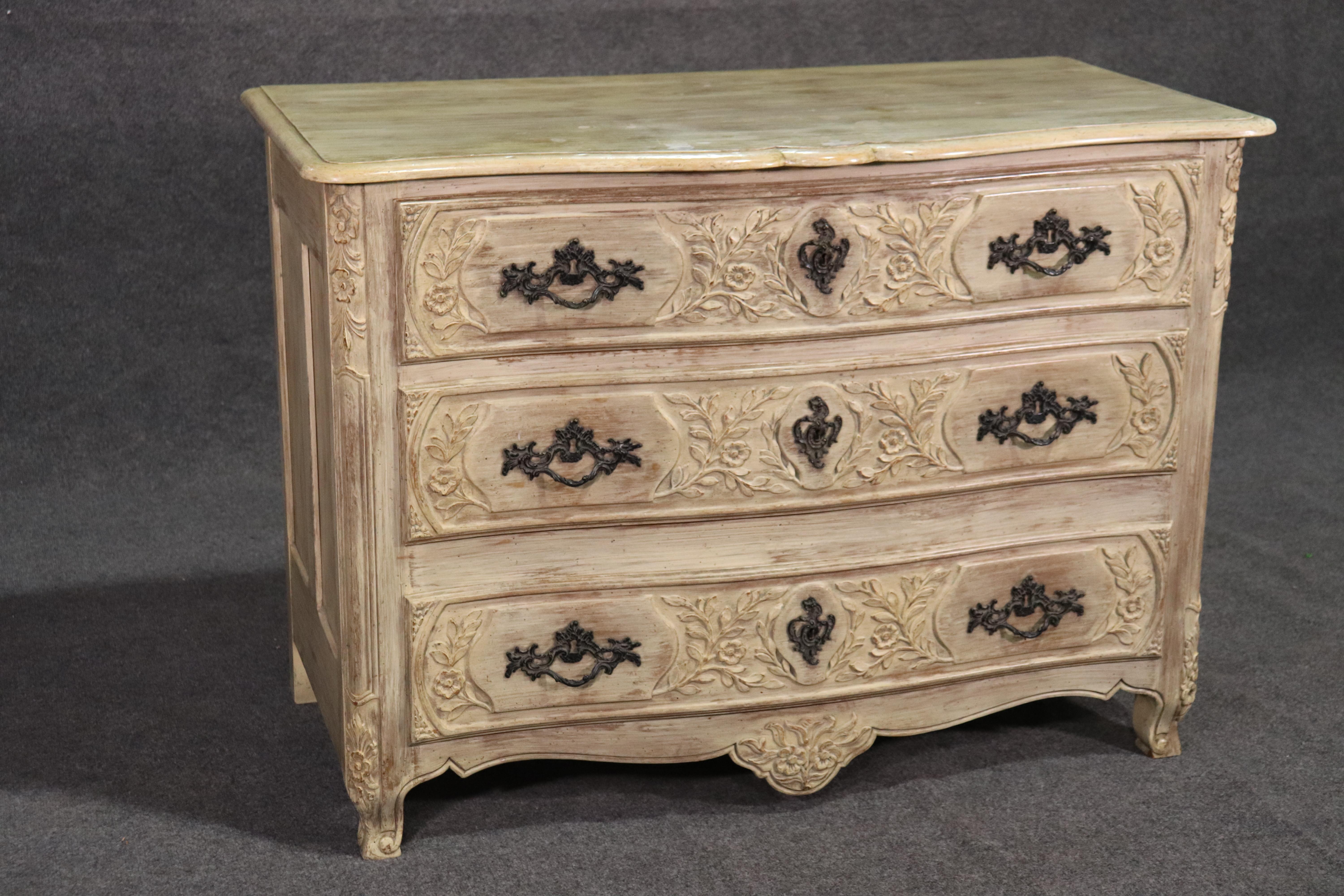 Mid-20th Century French Louis XV Style Distress Painted Baker Dresser Commode