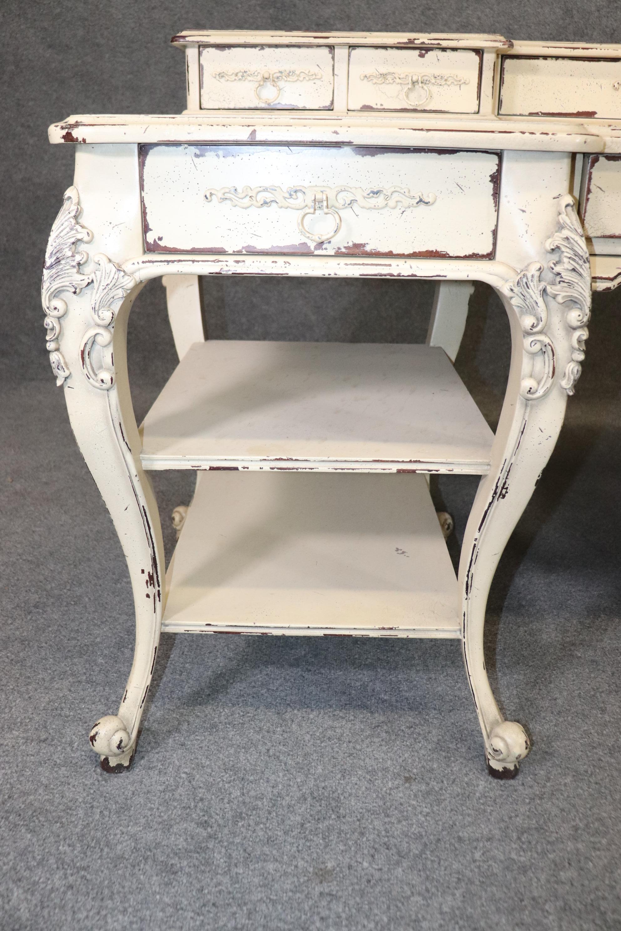 French Louis XV Style Distressed Painted Desk Writing Table For Sale 4