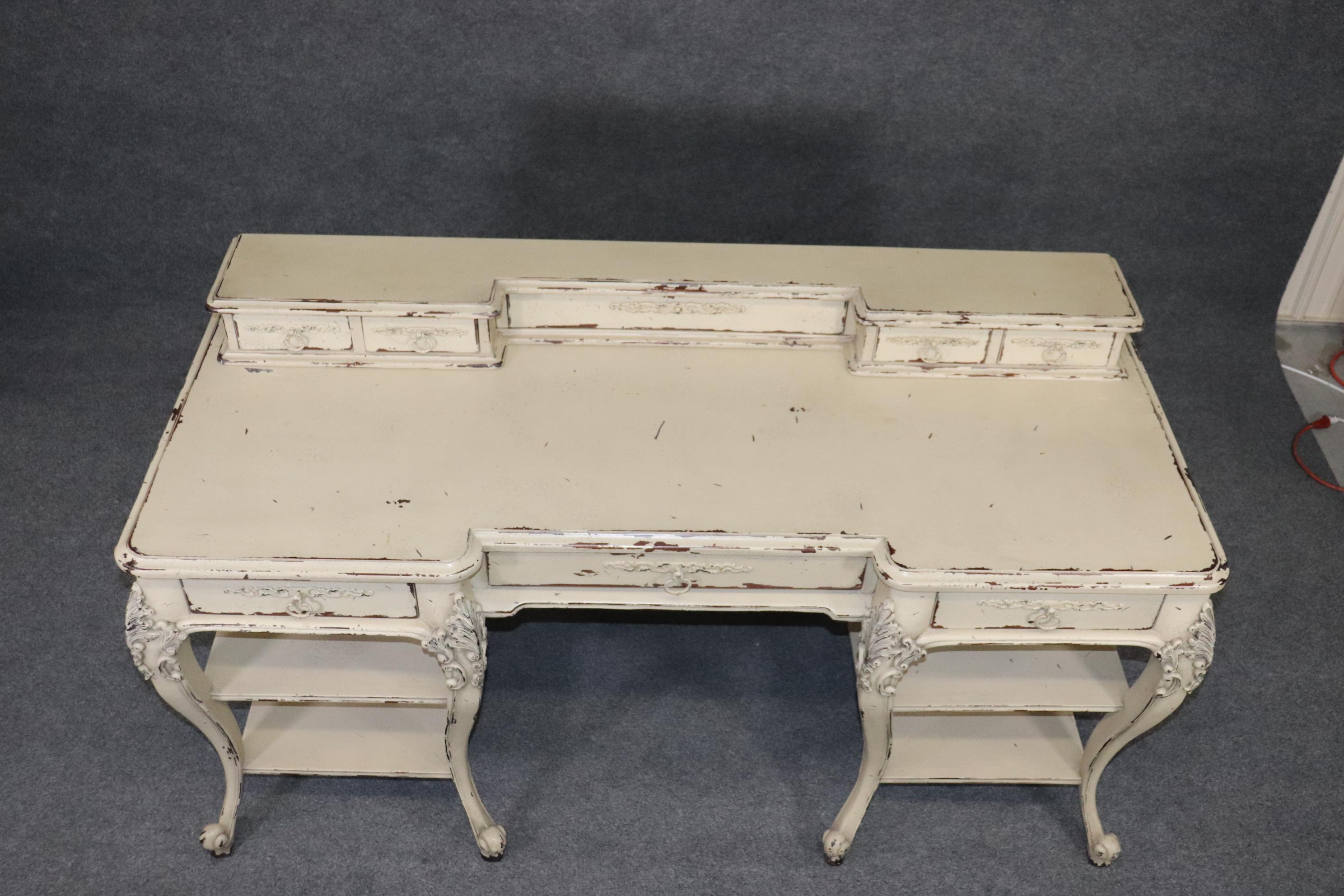 Mahogany French Louis XV Style Distressed Painted Desk Writing Table For Sale