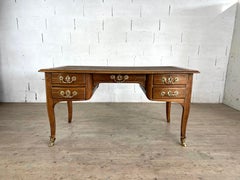 French Louis XV Style Double-Sided Desk with Brass Inlay and Gilt Bronze Mounts