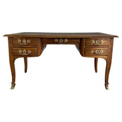 French Louis XV Style Double-Sided Desk with Brass Inlay and Gilt Bronze Mounts