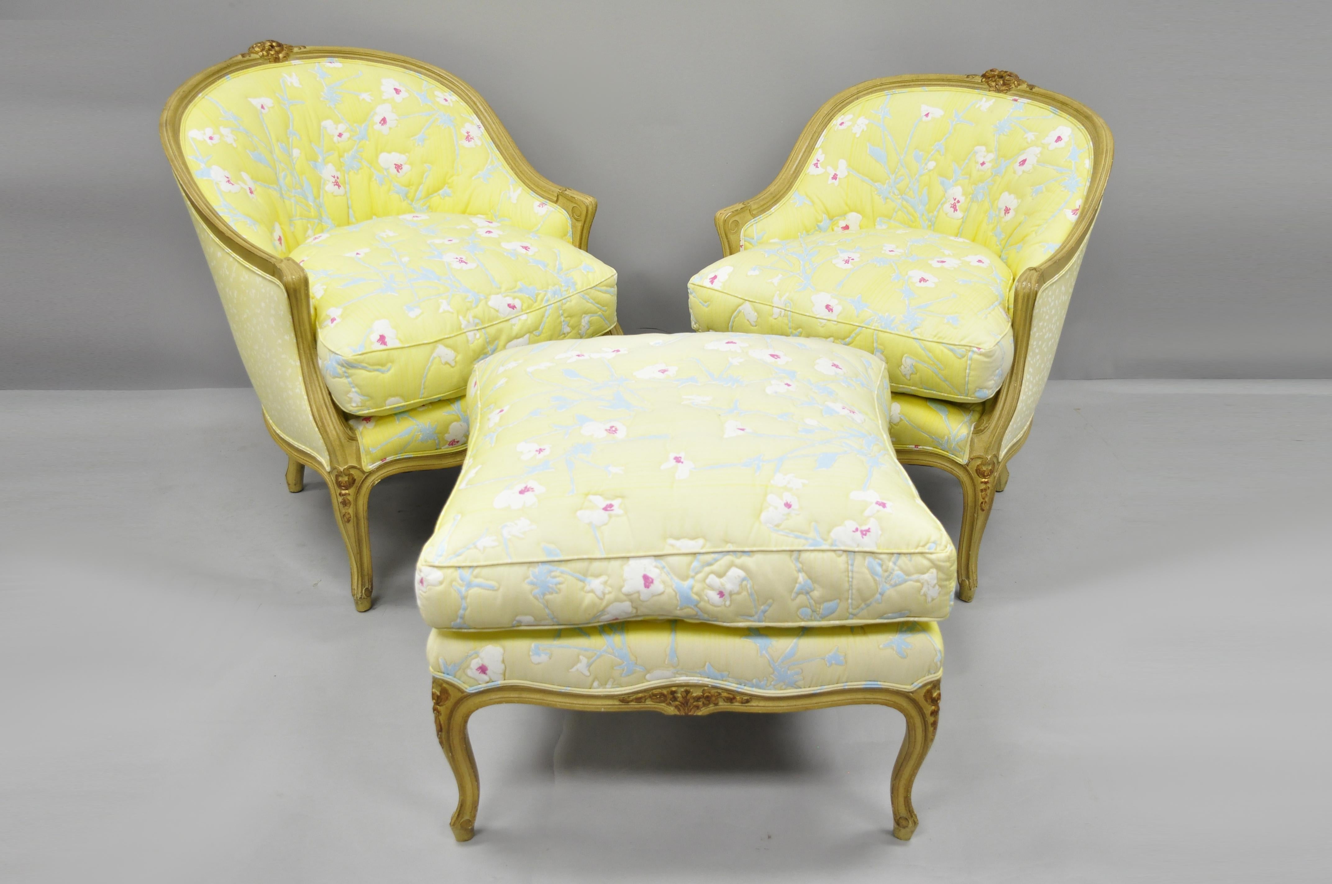 French Louis XV Style Duchesse Brisee Chaise Pair of Bergere Chairs and Ottoman 4